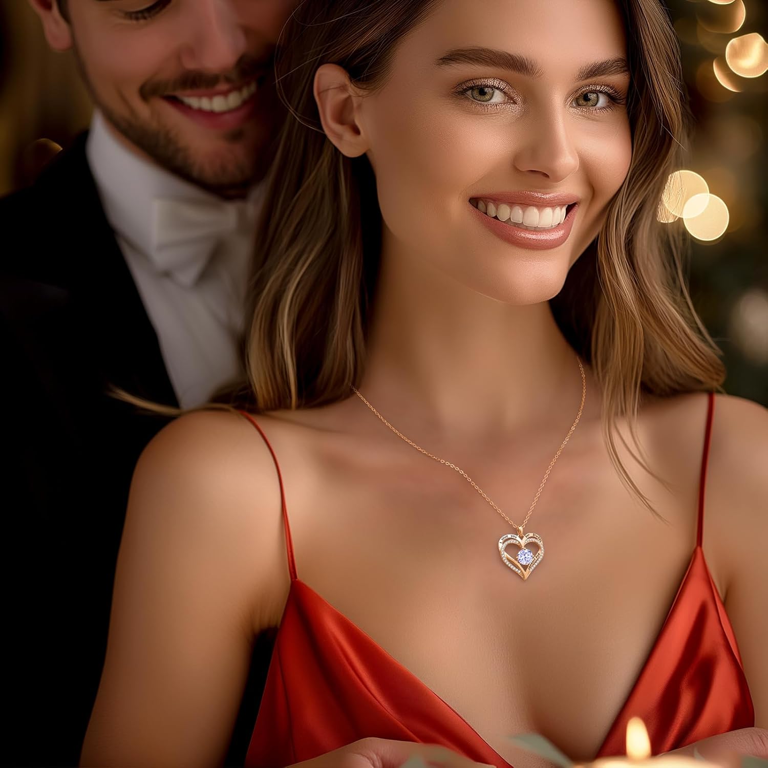 LOUISA SECRET Love Heart Birthstone Necklaces for Women, Birthday Gift for Girlfriend, Anniversary Jewelry Gift for Wife Her, 925 Sterling Silver Women Pendant Necklace, Mother's Day Christams Gift - Image 2