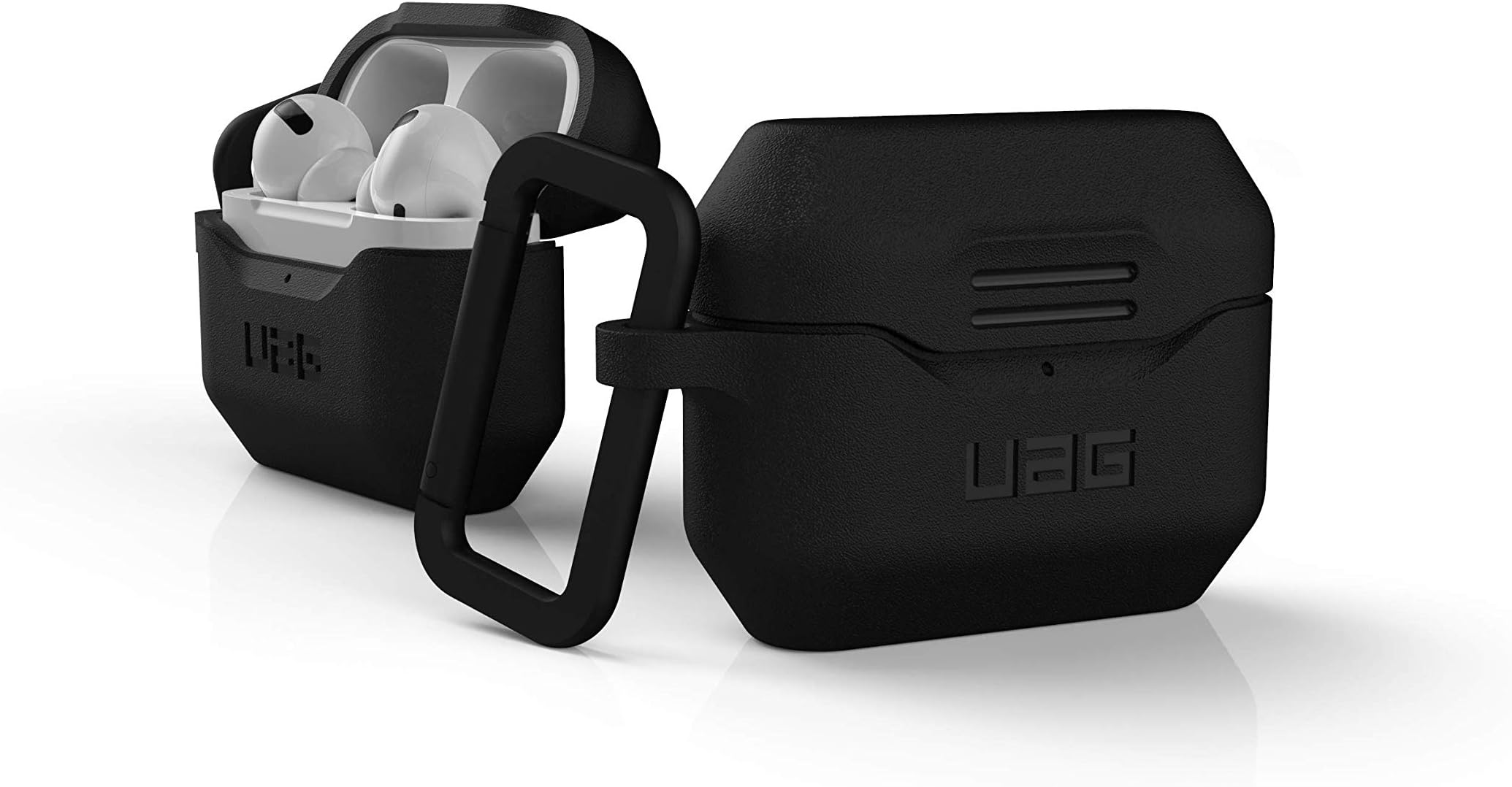 Urban Armor Gear Silicone Case Apple Airpods Pro Protective Case (One Piece Case, Wireless Charging Compatible, Carabiner Hook and Lightning Connector Cover, Textured Silicone), Black