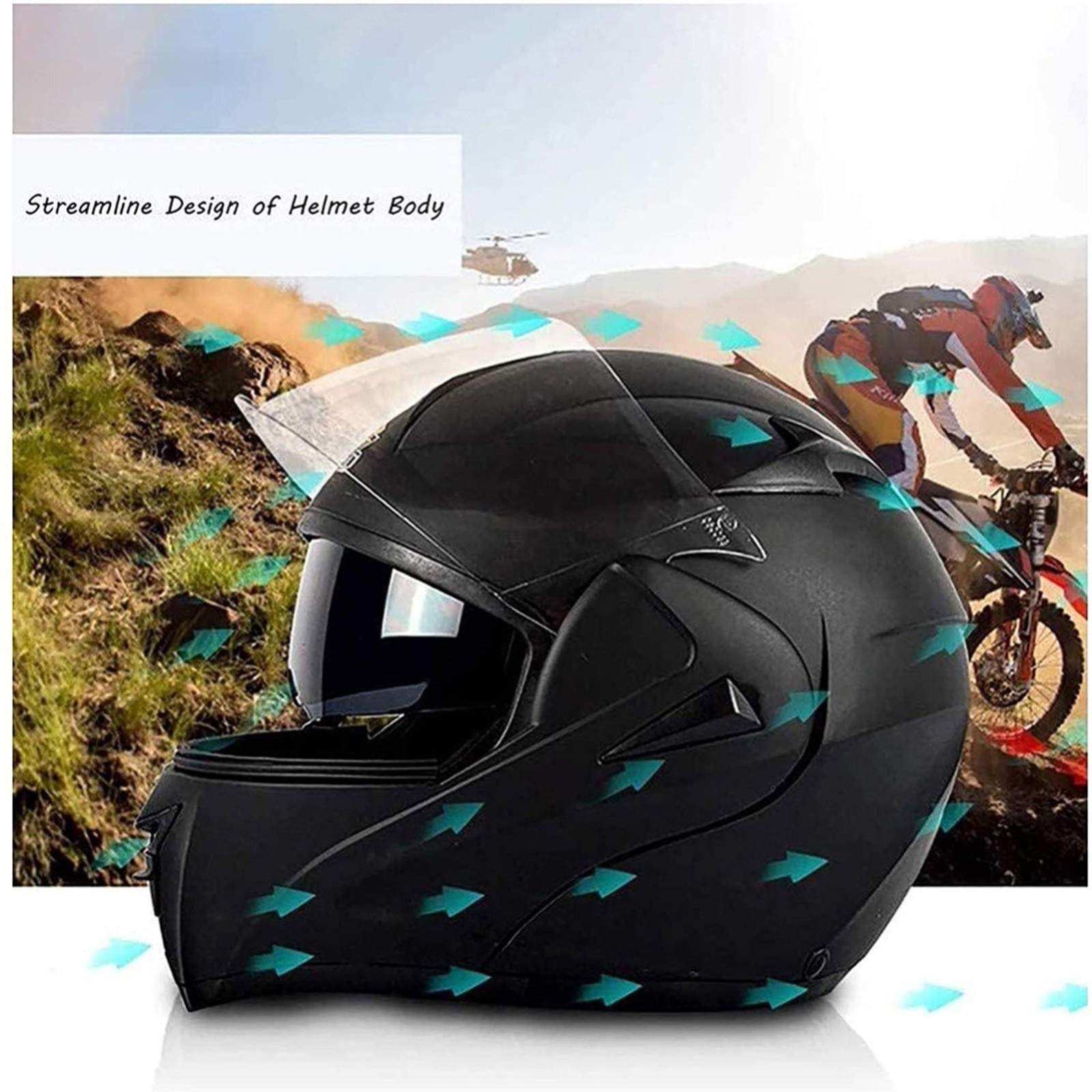 Casco De Moto Abatible con Doble Visera Cascos De Carreras De Motocross Modulares Casco De Moto Integral De Invierno A Prueba De Viento E,XL
