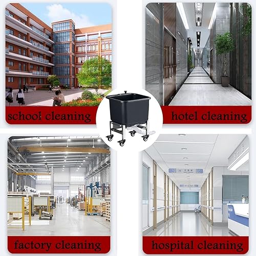 Miniatura 7 de Fregadero de fregona comercial independiente con rodillos, lavabo de servicio de fregona de plástico con botella de drenaje, cubos de fregona