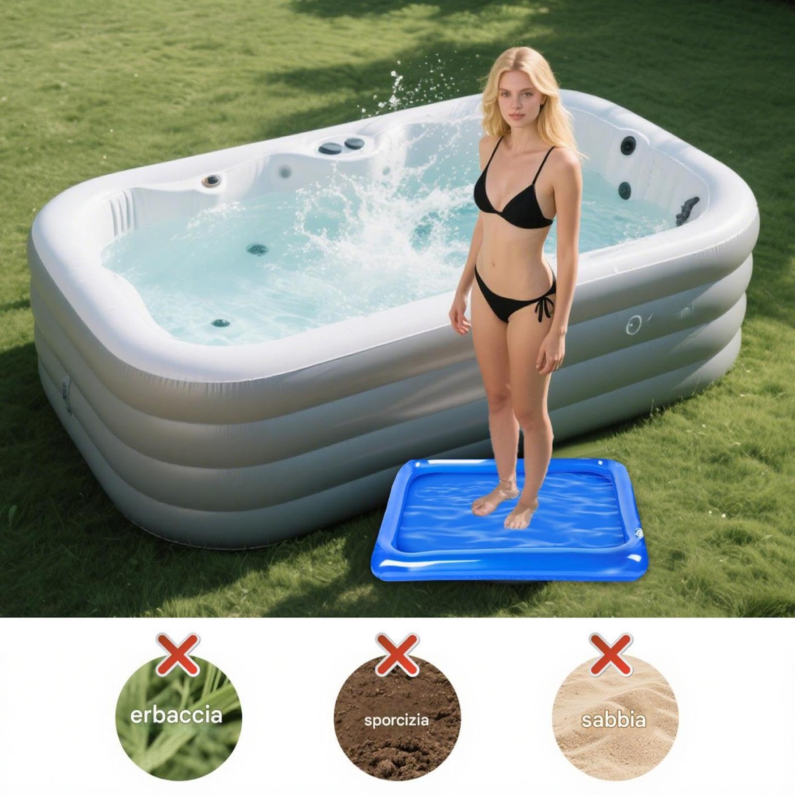 Pediluvio Da Piscina Per Scala – Vasca Per Il Risciacquo Dei Piedi Gonfiabile | Lavabo Per Piscina | Vassoio Pulito Spa | Tappetino Portatile In PVC Da 23,62 X 17,72 Pollici 60 X 45 Cm Per Bambini