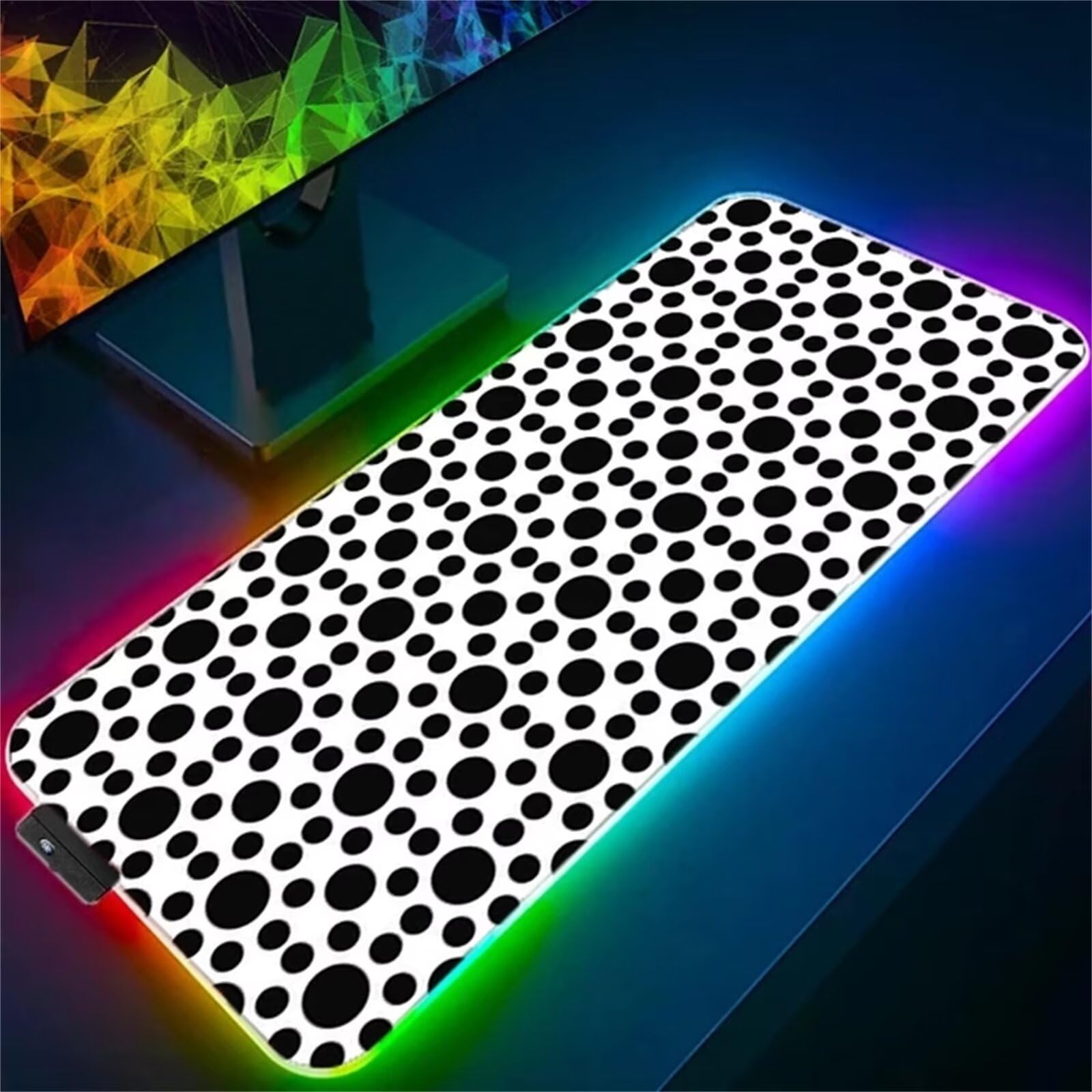 Tapis de Souris RGB Points Noirs XXL Grand 900x400x4mm 7 Couleurs 14 Modes D'éclairage Tapis de Souris de Jeu LED avec Base en Caoutchouc Antidérapant pour Clavier PC