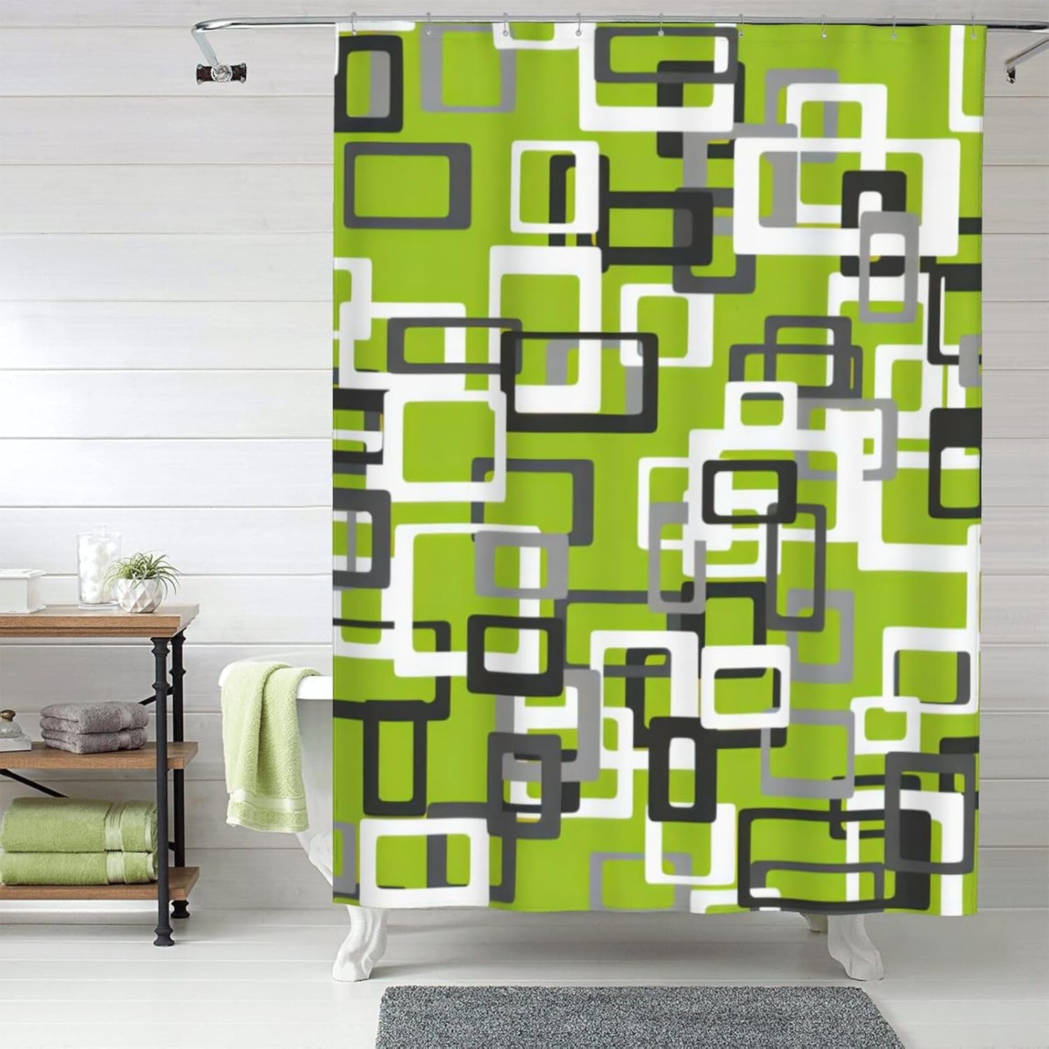 Vintage Modern Mid Century Geometric Atomic Lines Waterproof Polyester Shower Curtains, 60x72 Inches, with Hooks, Fashion Bathroom Decor