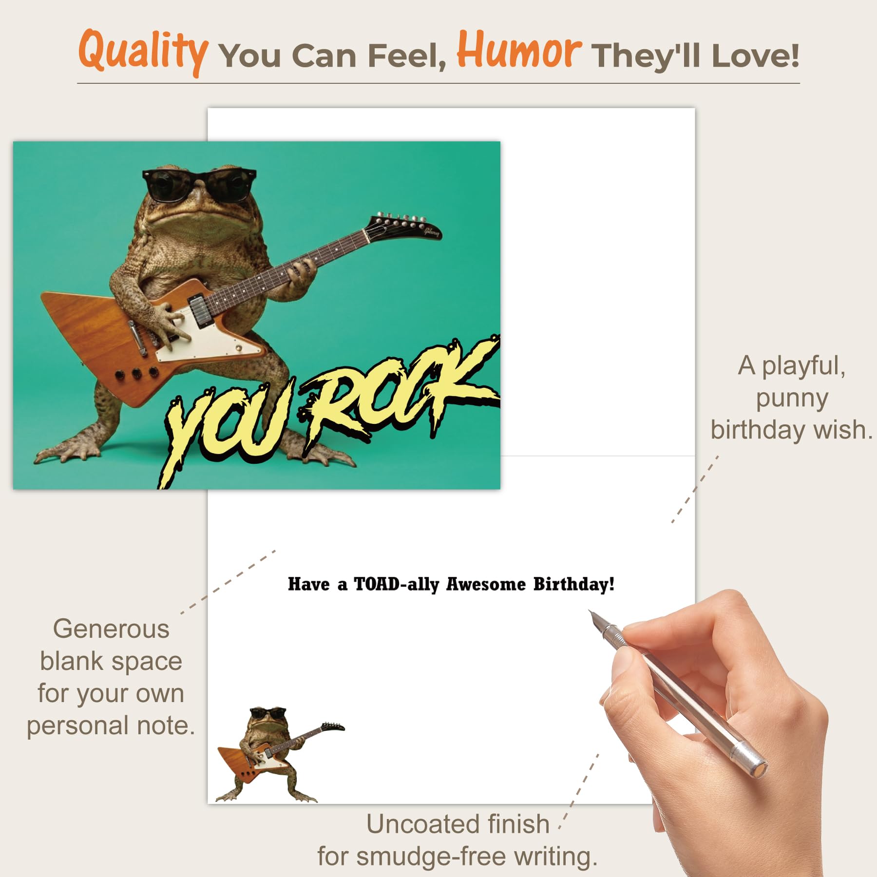 Gooji Divertida tarjeta de cumpleaños para marido, hijo, hermano, saludo de rana con guitarra eléctrica "You Rock" para él, nota de feliz cumpleaños para papá, nieto, sobrino, tío, mejor amigo