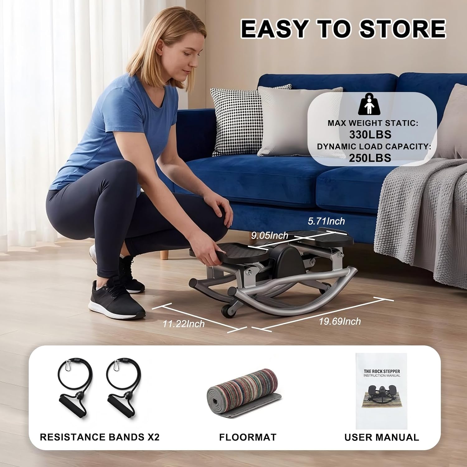 Rock Stepper,Rocking Steppers for Exercise at Home,Side Stepper | Side to Side Stepper Machine With Resistance Bands & Anti-Slip Mat for workout Full Body,low-impact for knee,330LBS Capacity