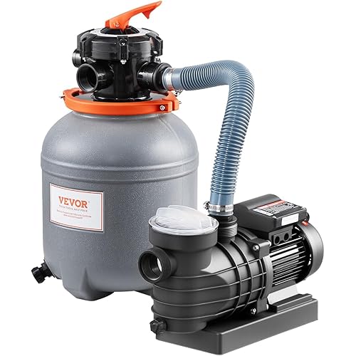 VEVOR Sand Filter Pump for Above Ground Pool, 12 in, 2650 GPH, 1/3 HP Swimming Pool Sand Filter Pump System, Krystal Clear with 6-Way Multi-Port Valve & Strainer Basket, Easy Installation for Pools
