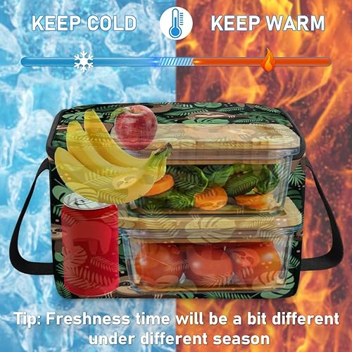 Miniatura 6 de Sloths - Bolsa de almuerzo con aislamiento de hojas para mujer, reutilizable, bolsa cuadrada de comida para adultos y hombres, lonchera más fresca