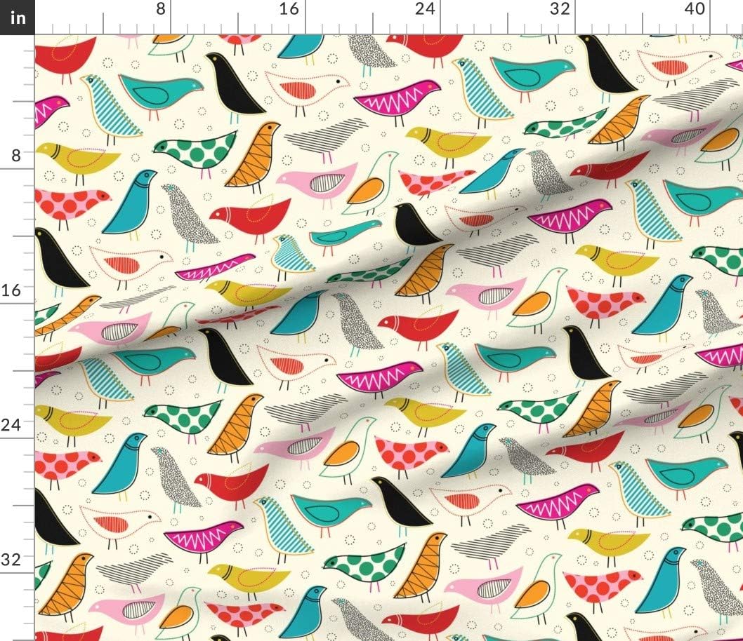 Spoonflower Fabric - Mod, Rainbow, Bird, Nursery, Scandinavian, Gender Neutral, Yellow, Printed on Petal Signature Cotton Fabric by The Yard - Sewing Quilting Apparel Crafts Decor