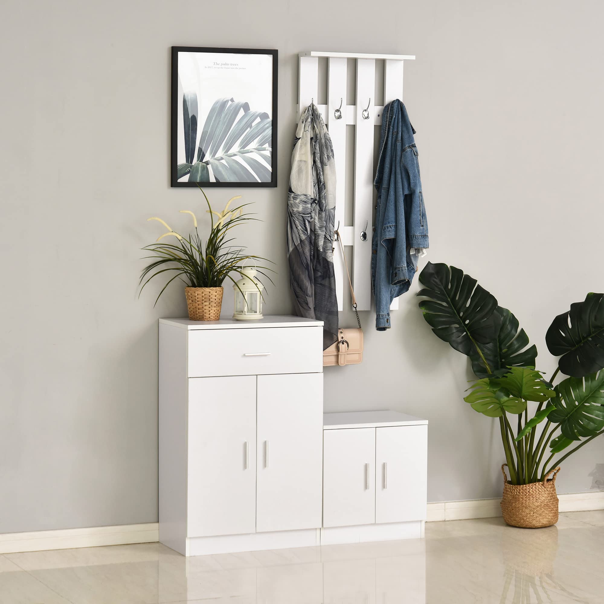 Appendiabiti Ingresso Con Panca Vasagle - 5 Ganci, Portascarpe Regolabile, Bianco Nuvola - Foto 10