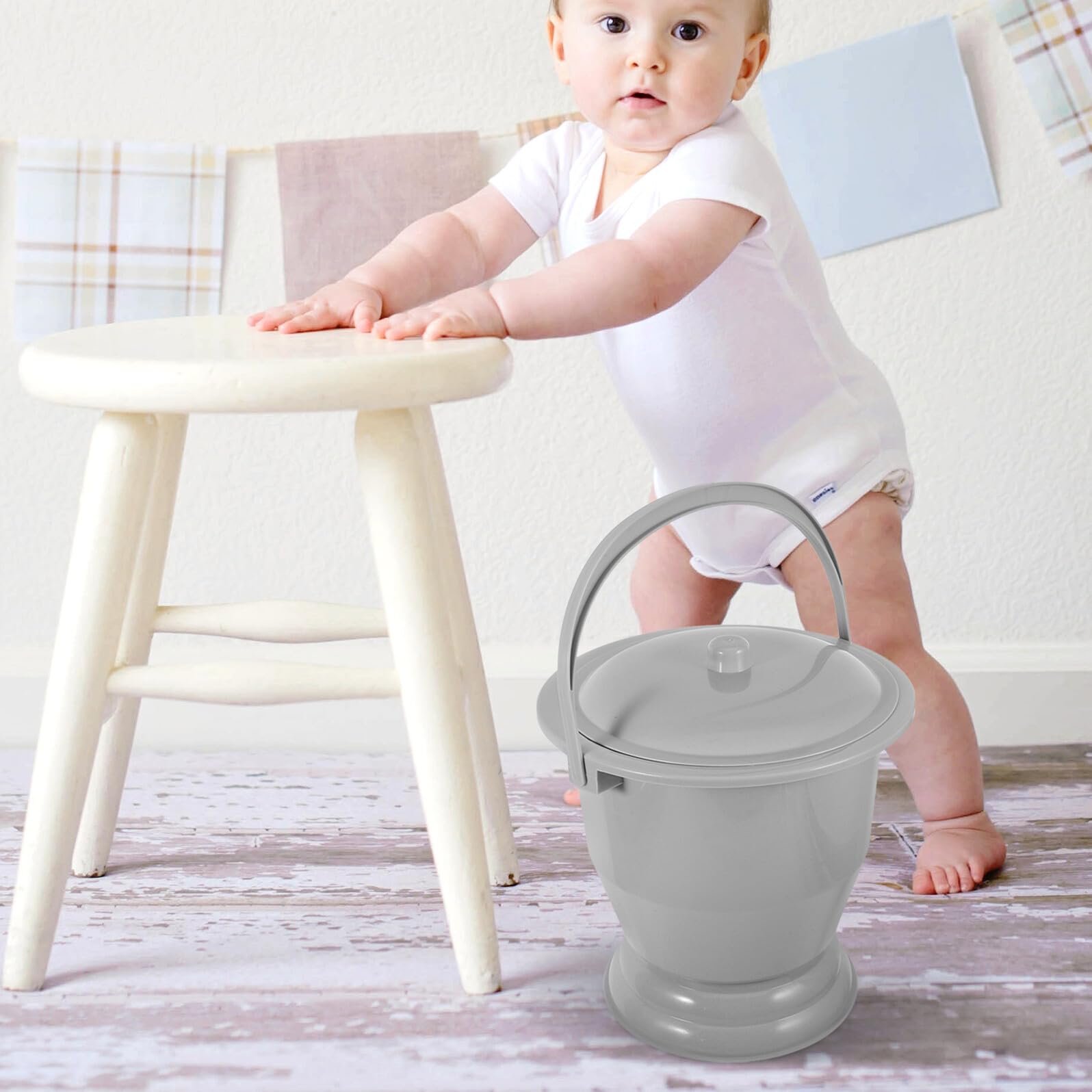 Unisex Nachttöpfe Wiederverwendbar und Leicht zu Bewegen Praktischer Urinsammelbehälter aus Kunststoff 2 Stück-pack mit Deckel für Haushaltsgebrauch