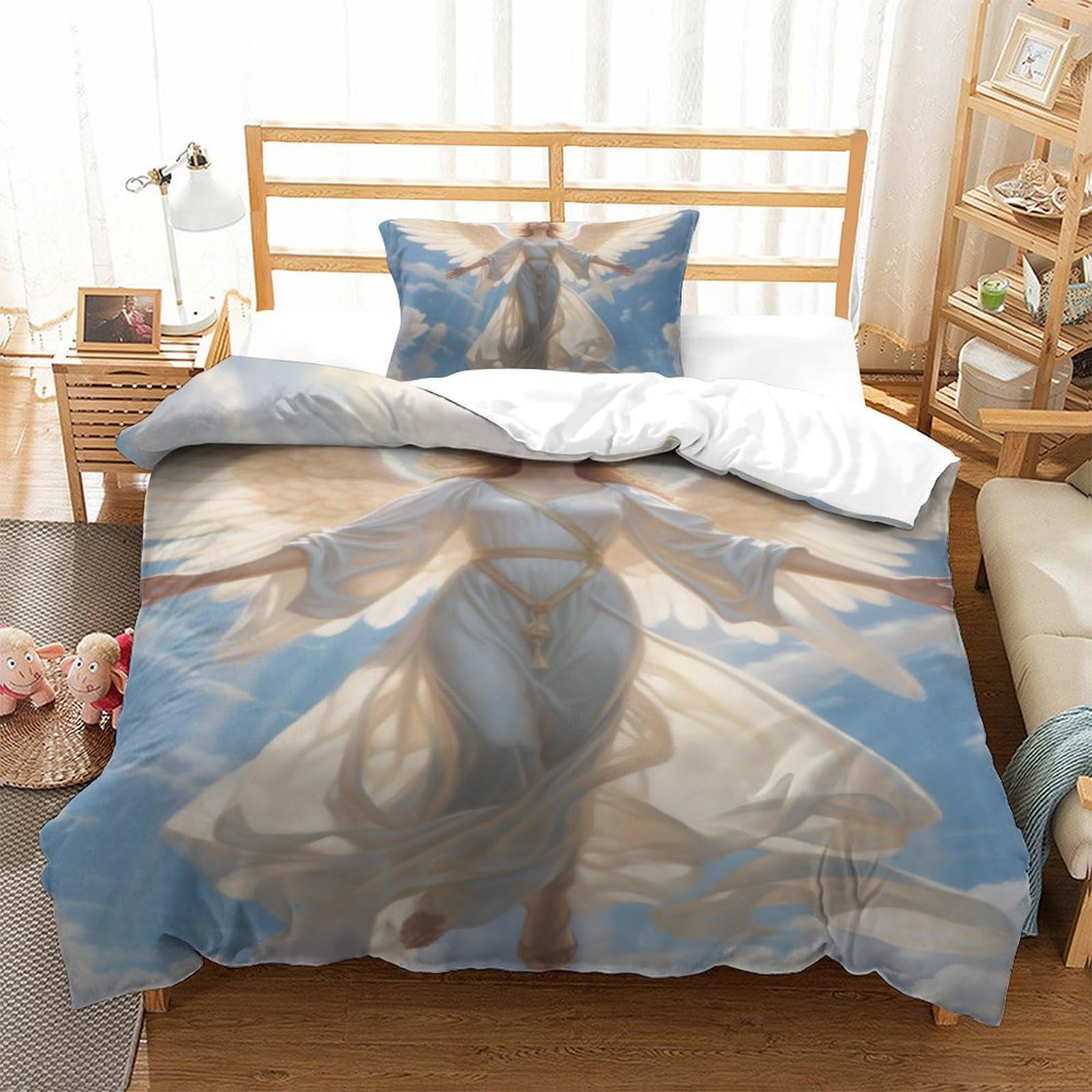 RJAVAGFZL Angel 3D Printed Quilt Cover 2 Pieces Bedspread Soft Easy Care with Zipper Closure，Pillowcases for Kids Girls Boys Adults Bedroom Single（135x200cm）