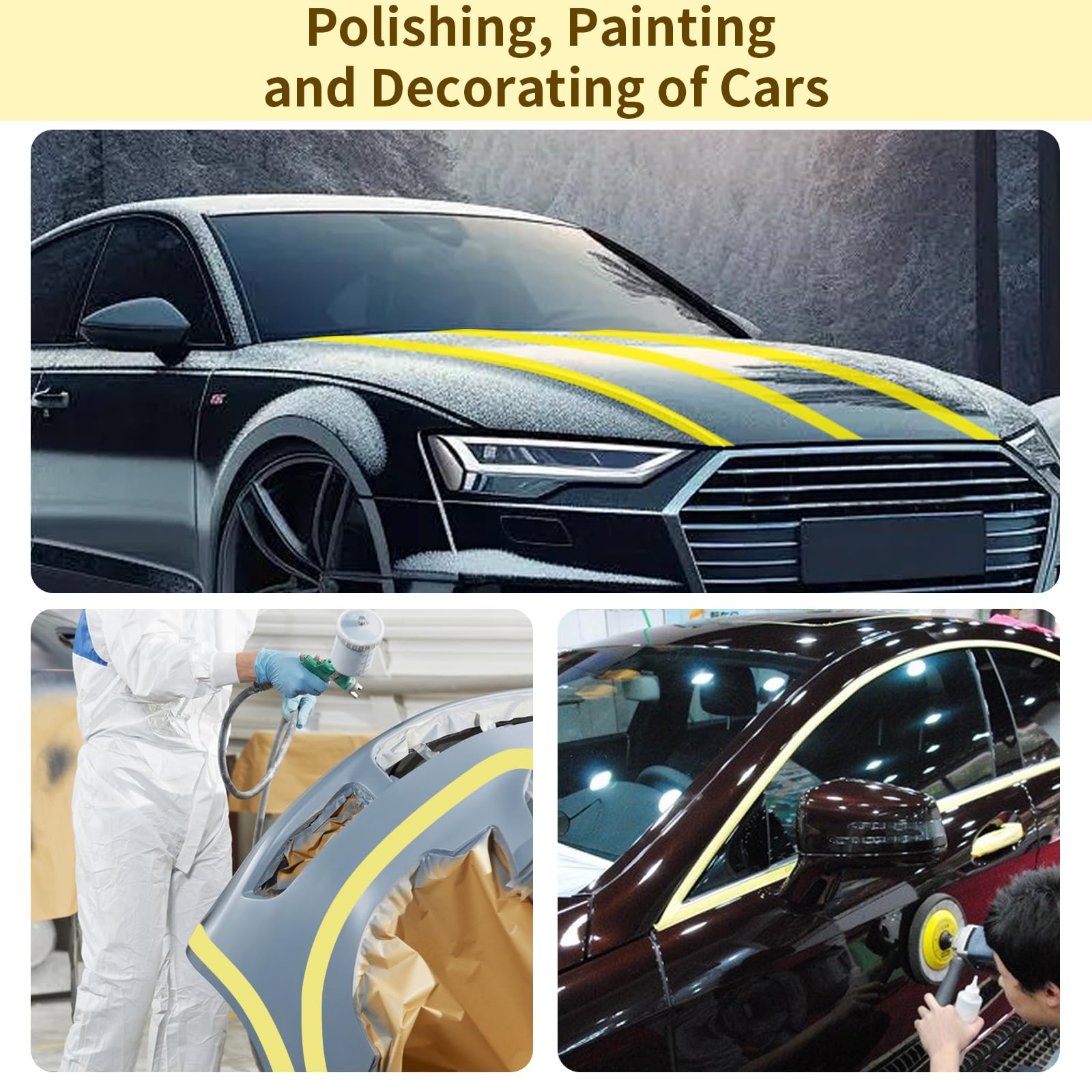 Cinta De Carrocero Amarilla Profesional - 2 Rollos De 50m, Para Pintura, Manualidades, Máscara Y Bricolaje