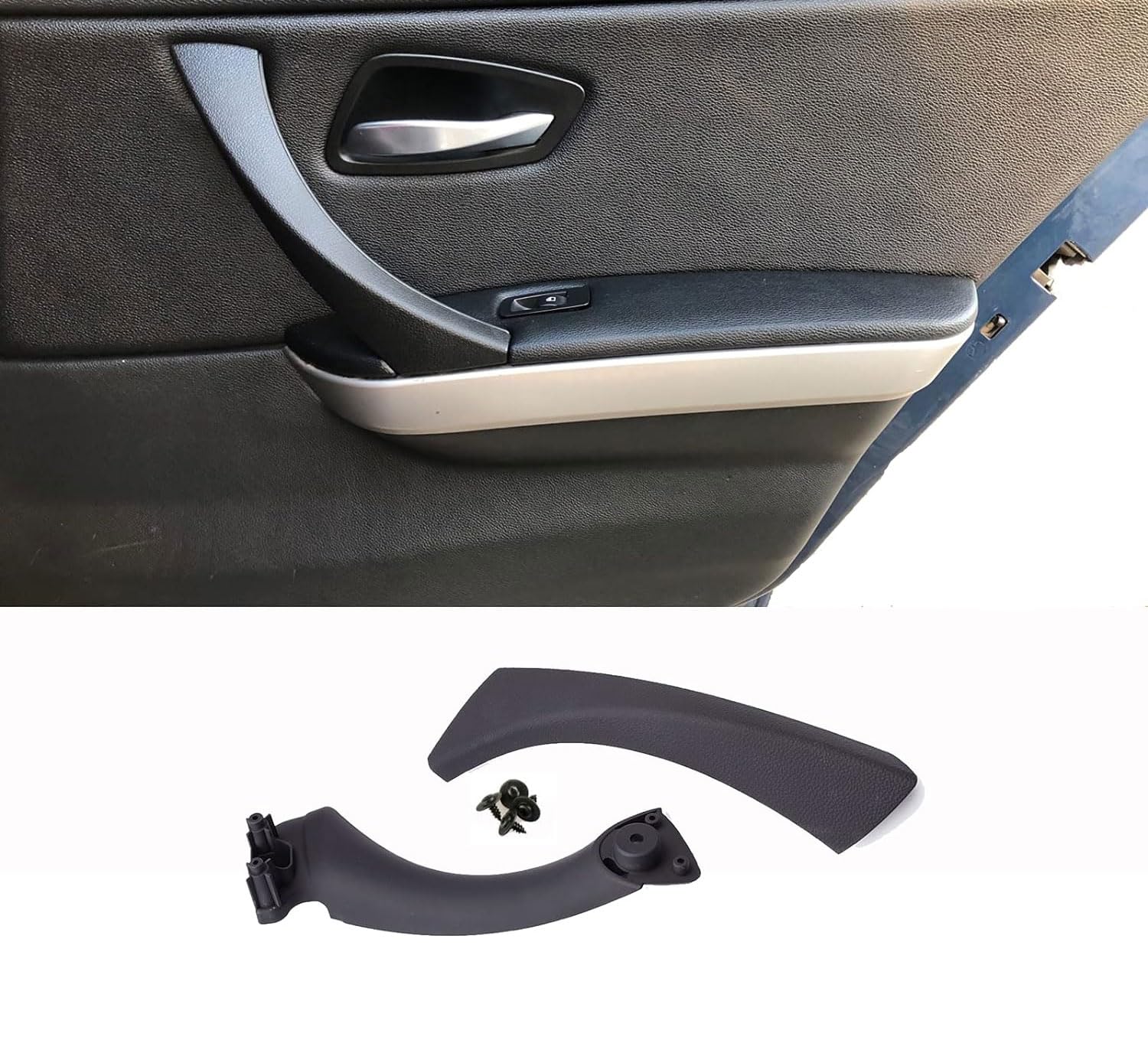 Innentürgriffe für Fahrzeuge der BMW 3 Serie Chassis-Modell E90 E91 E93 kompatibel mit 316 318 320 323 325 328 330 335 2004-2011 Türgriff Innen Griff und Griffverkleidung (Rechts, Schwarz-1 set)