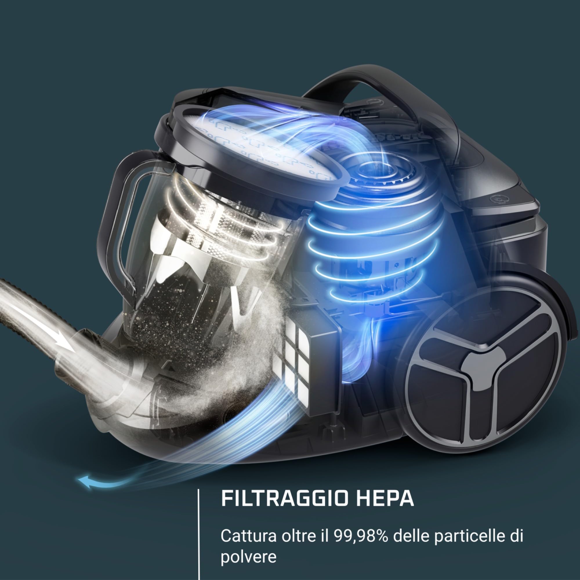 Rowenta Silence Force Cyclonic Effitech, l'aspirapolvere a traino più silenzioso al mondo, 59dB(A), bassissimo consumo energetico, filtro HEPA, ampio raggio d'azione, prodotto in Francia, RO7935EA