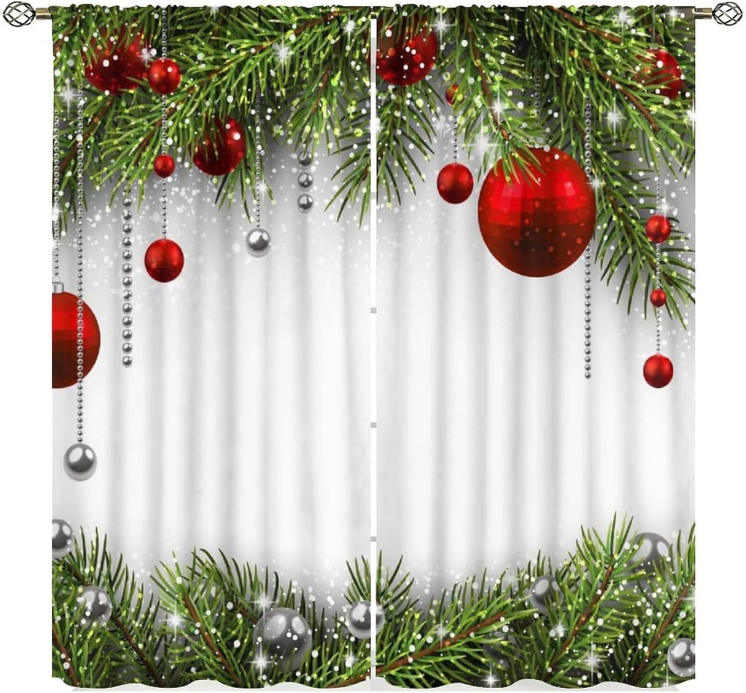 Christmas Curtains, Xmas Merry Christmas Fir Twigs Ball New Year Holiday Party Decor Window Drapery Treatments for Bedroom Kitchen Bathroom Home 2 Panels Set, 42"x54" in Blackout