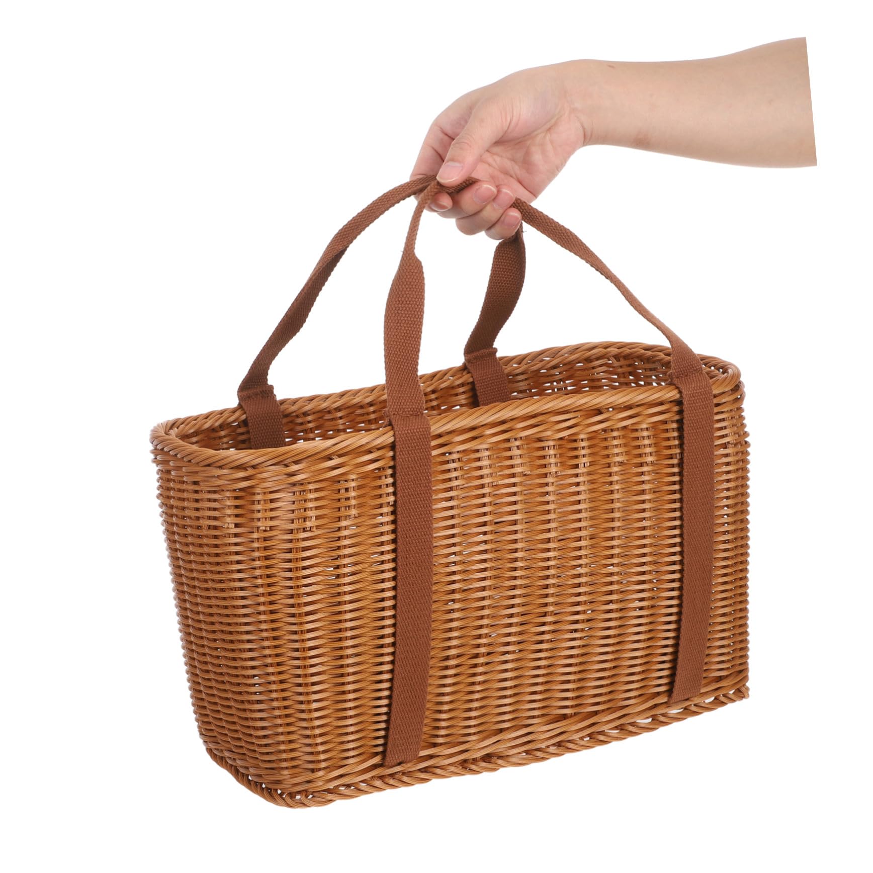 HANABASS Handgewebter Rechteckiger Einkaufskorb mit Ergonomischem Griff Leichter Mehrzweckkorb aus Kunststoff und Stoff Großer Obst Gemüsekorb für Picknick Strand Blumenarrangements und