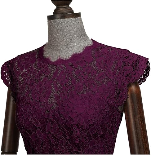 Miniatura 3 de Miusol Vestido de encaje floral formal para mujer, de manga corta, para fiesta de noche, largo