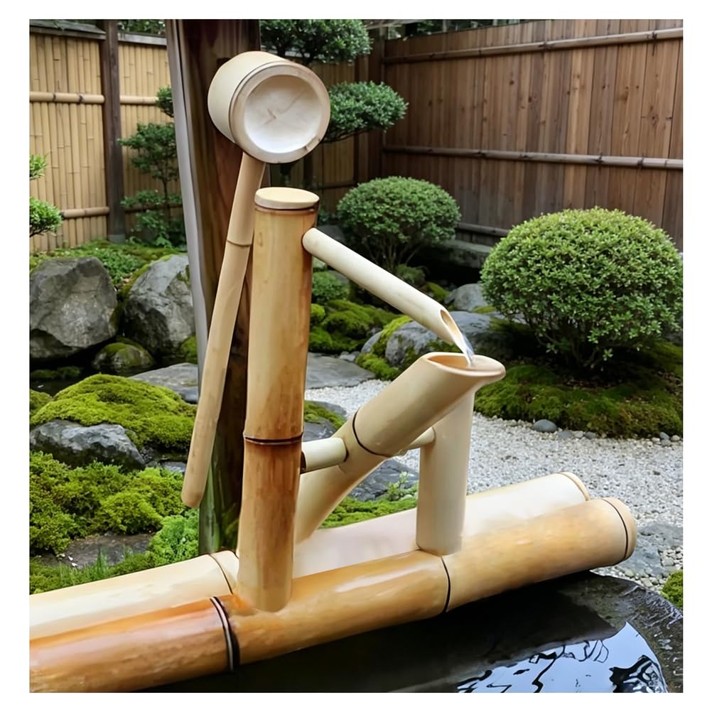 JTWWDM Small Zen Bamboo Fountain Kit, Silent Circulating Relaxing Water Feature with Pump & Water Spoon, Traditional Japanese Zen Garden Water Feature Decoration