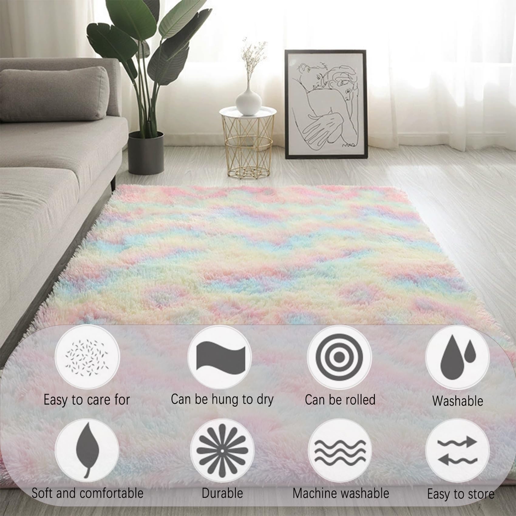 Teppich Kinderzimmer 80 x 360 cm, Waschbar, Flauschige Oberfläche, Robust, Spitzenqualität, Pflegeleicht, in Vielen Farben & Größen, Waschbarer Teppich Schlafzimmer, Mehrfarbig
