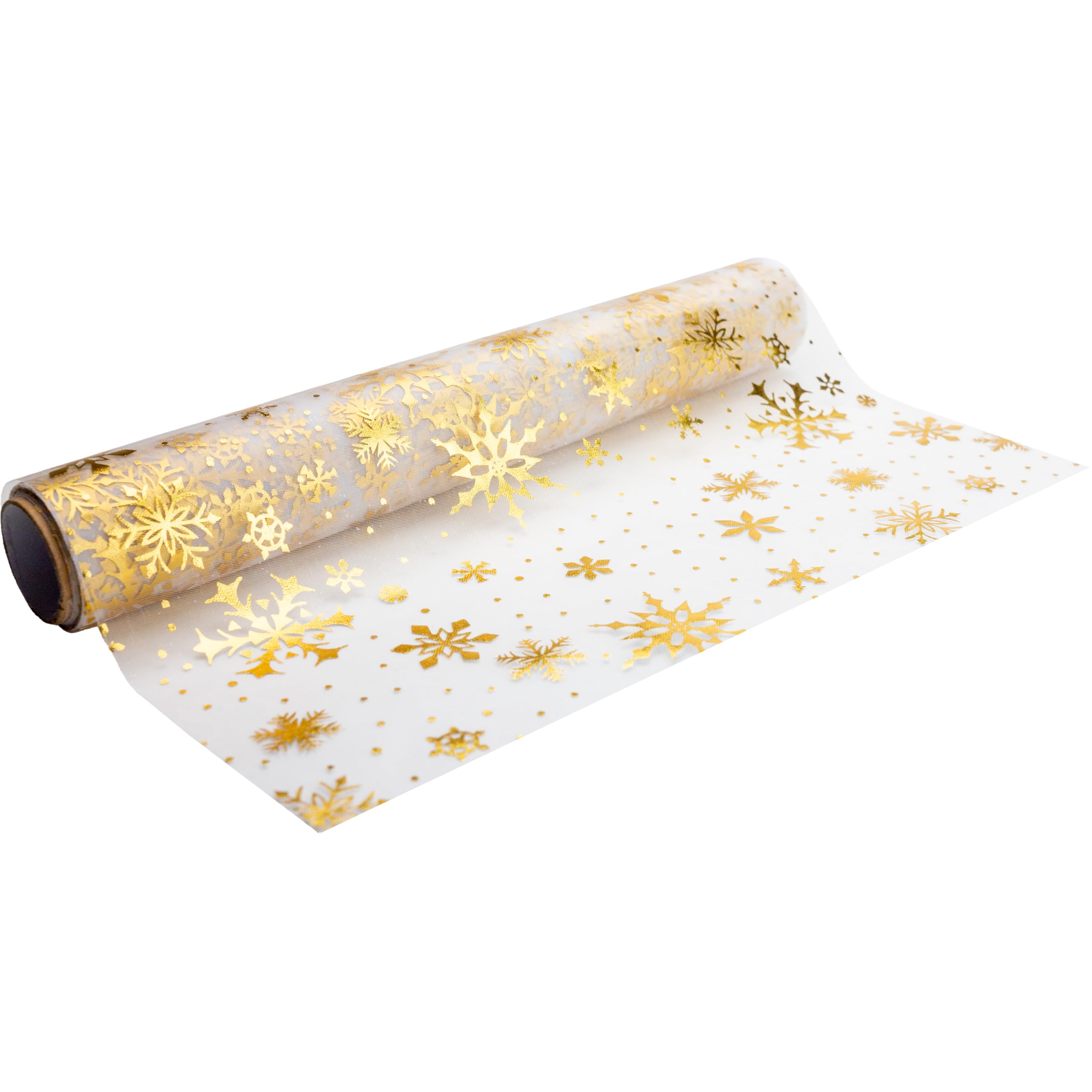 100%Mosel Camino de Mesa de Organza Copos de Nieve, Dorado (28 cm x 5 m), Elegante decoración de Mesa para Navidad y Adviento, decoración Festiva