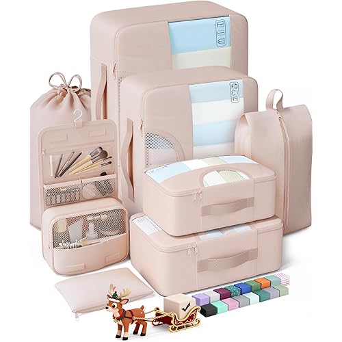 Veken 8 Set Packing Cubes, Christmas Gifts for Women Mom Girl Her Birthday, Cruise Ship Travel Essentials Accessories for Beach Vacation, Suitcase Organizer Bags for Luggage with Hanging Toiletry Bag