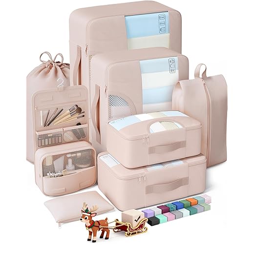 Veken 8 Set Packing Cubes for Travel, Birthday Gifts for Women Mom Her, Cruise Ship Essentials Accessories for Beach Vacation, Suitcase Organizer Bags for Luggage with Hanging Toiletry & Shoe Bag