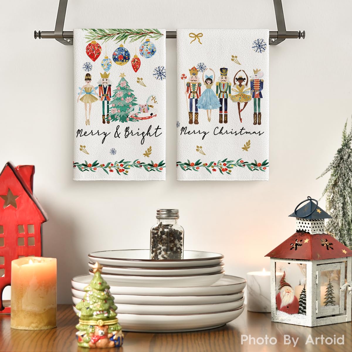 Lot De 2 Torchons De Cuisine Pâques à Rayures - 42x65 Cm, 100% Polyester