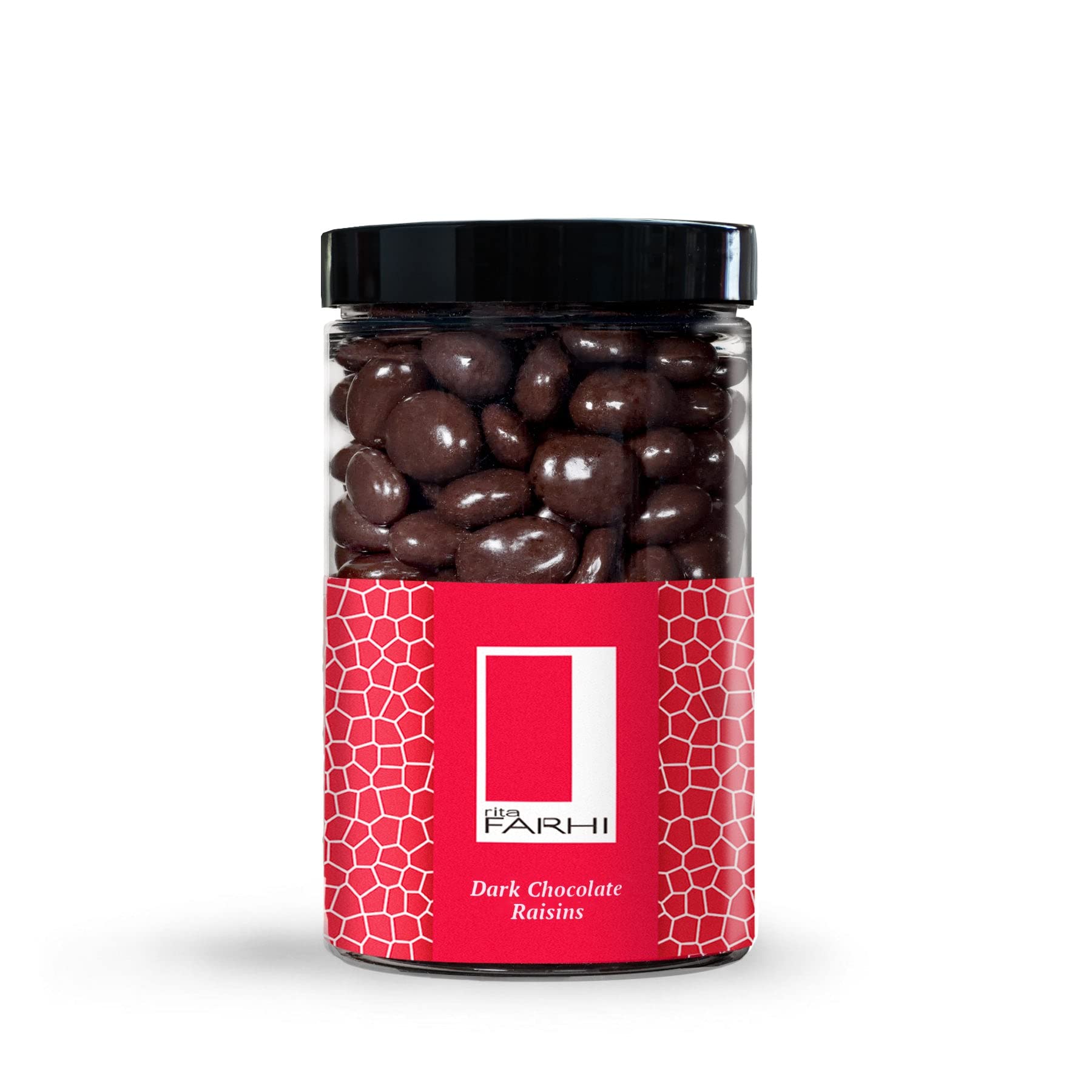 New Rita Farhi Dark Chocolate Coated Raisins in a Luxury Gift Jar 350g - New Palm Oil Free Recipe