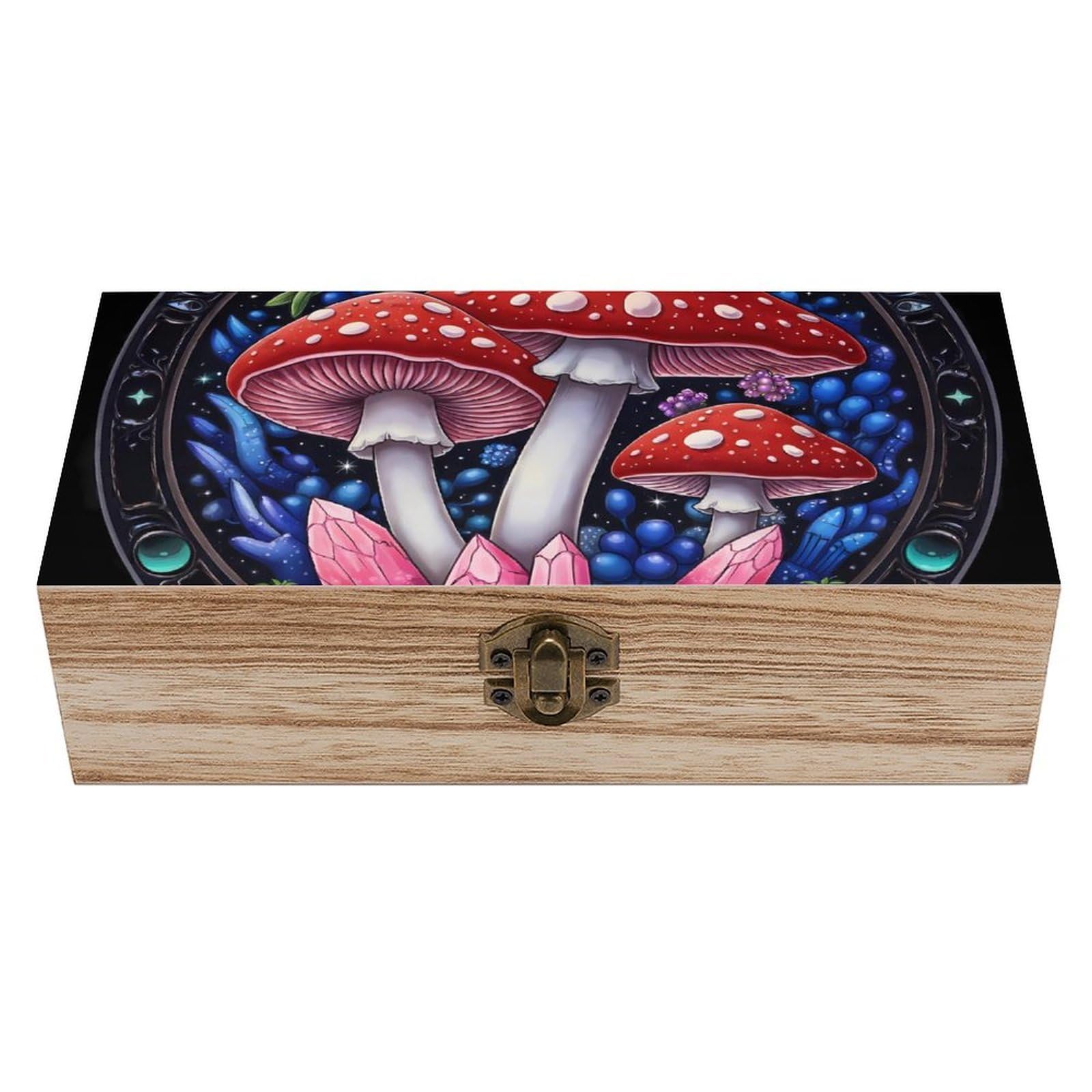 SMAZDFXX Mushrooms Trip Wooden Storage Box With Hinged Lid Decorative Front Clasp Keepsake Boxes