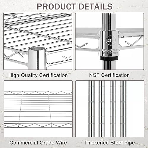 Miniatura 7 de Estantes de almacenamiento de metal de 5 niveles, 36 pulgadas de largo x 14 pulgadas de ancho x 72 pulgadas de alto, estantería de alambre ajustable