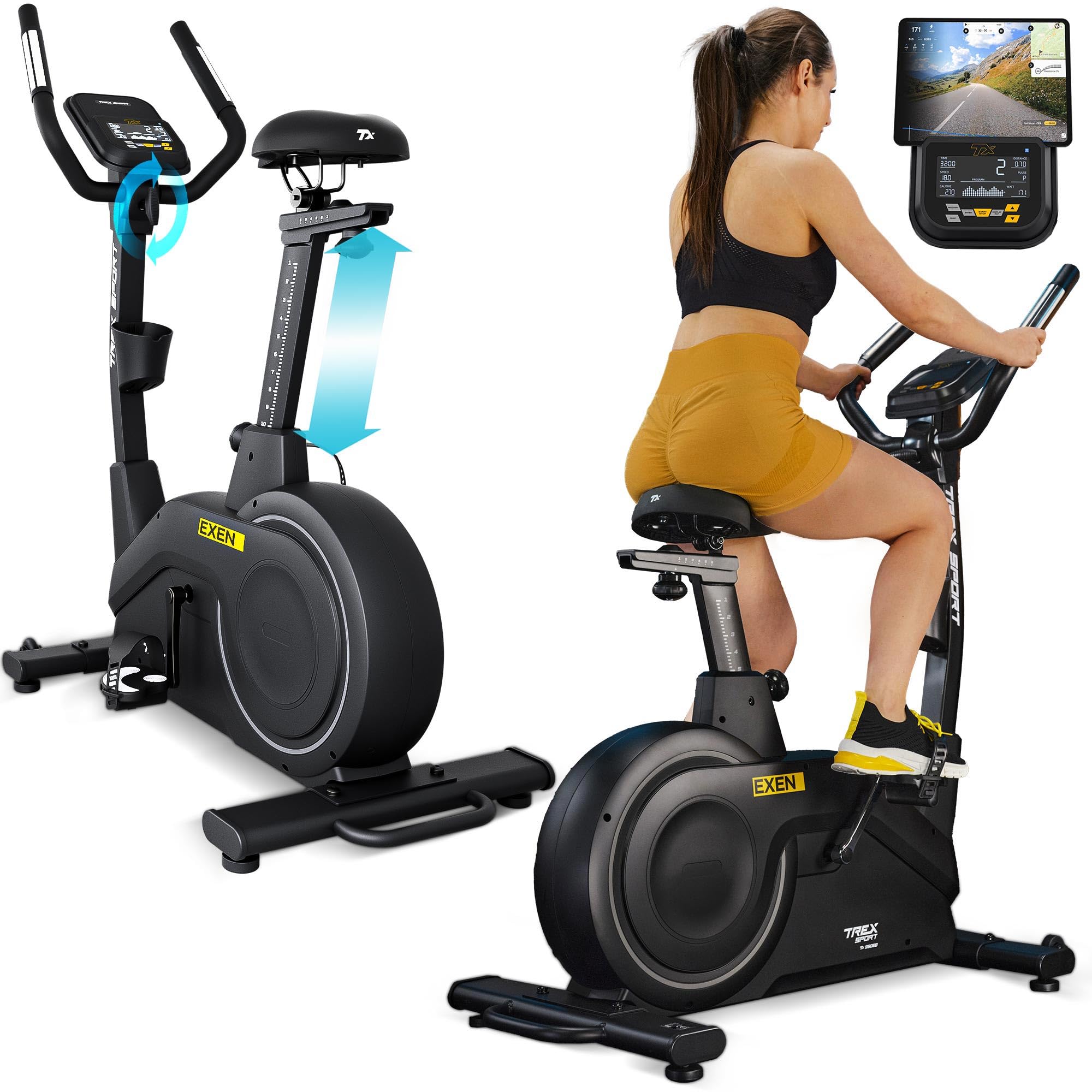 TREX SPORT Hometrainer Fahrrad EXEN bis 150kg 21 App Trainingsprogramme