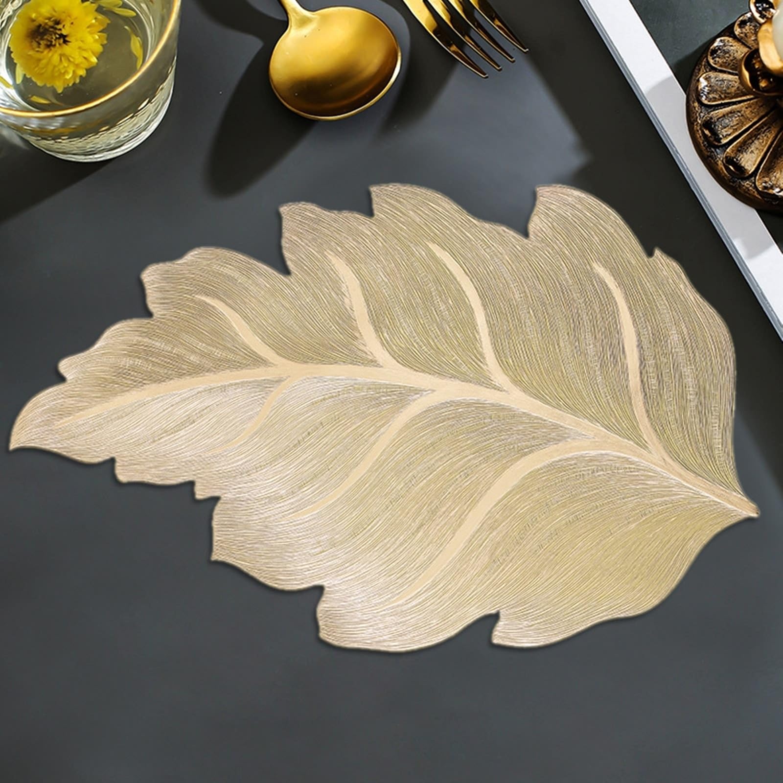 Set de table doré feuille 32x50 cm : lot de 4 napperons de luxe chic pour table de cuisine