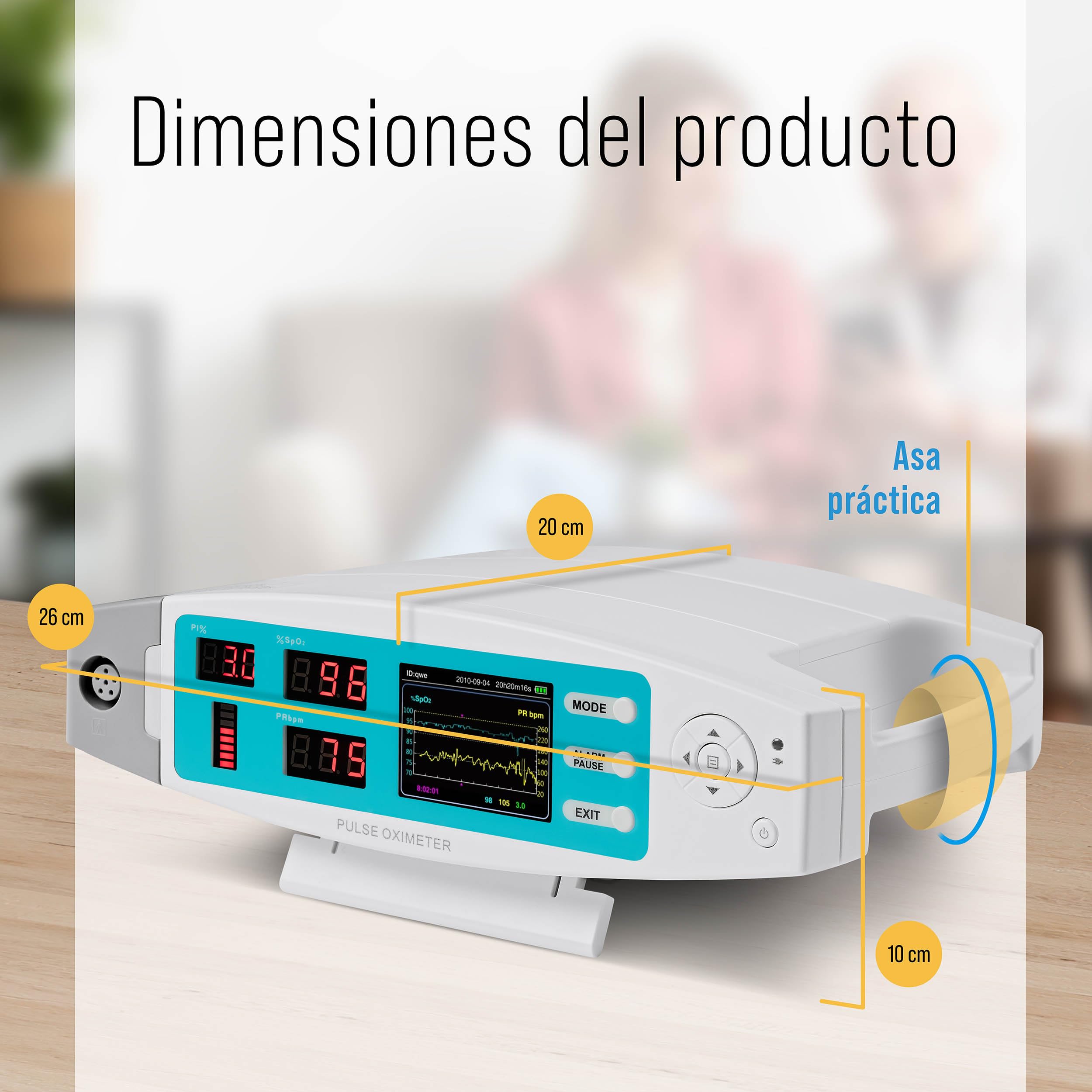 Pulox PO-900 Pulsioxímetro estacionario para medir la saturación de oxígeno, la frecuencia del pulso y el valor PI - Con alarma y software