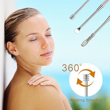 7 Pcs Ear Pick Earwax Removal Kit, BetyBedy Ear Cleansing Tool Set, Ear Curette Ear Wax Remover Tool with Cleaning Brush and Storage Box, Sliver