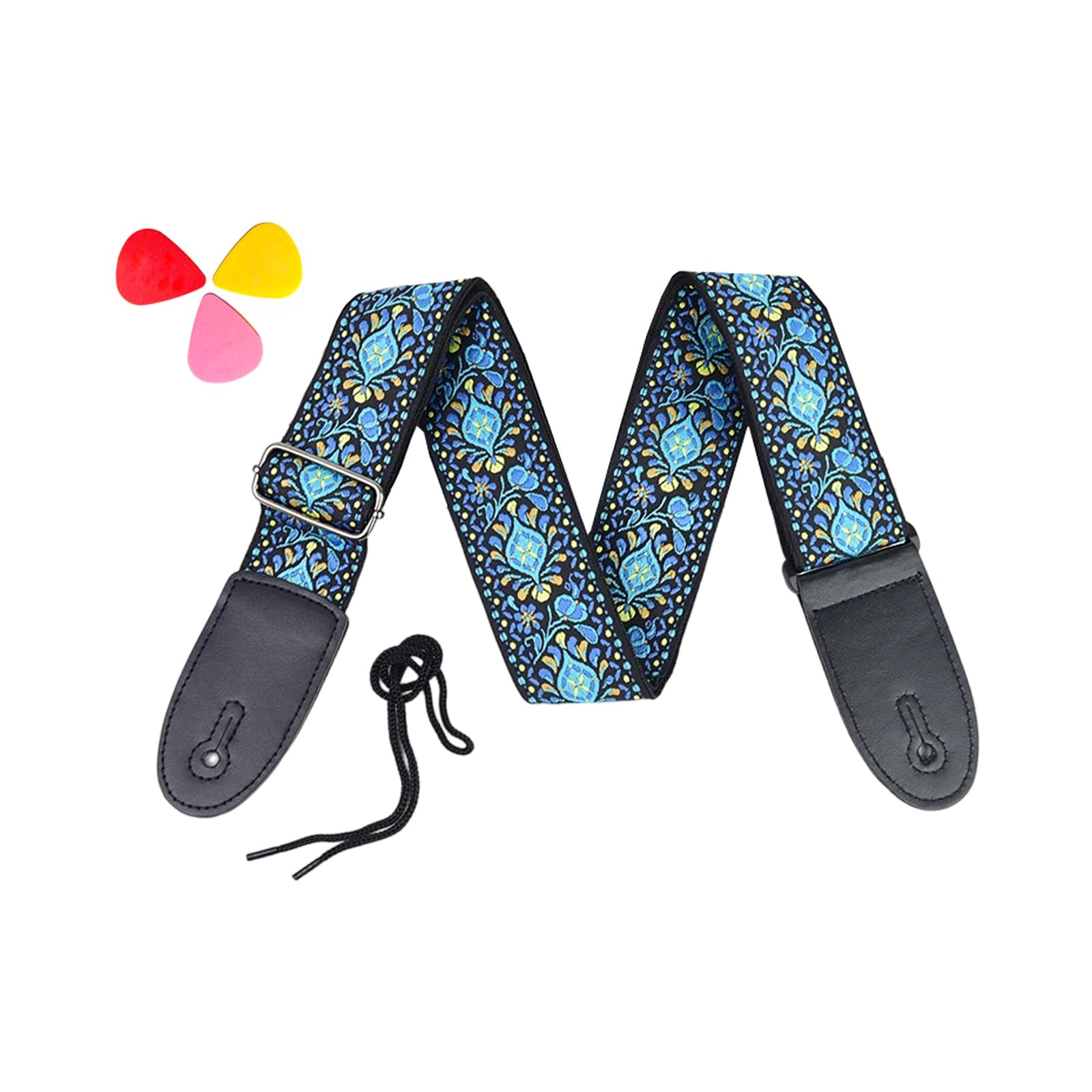 QIAOLIDA Weaving PU Leather Ends Guitar Strap, Soft Adjustable Comfortable Cotton Acoustic Guitar Strap for Electric Guitars Bass