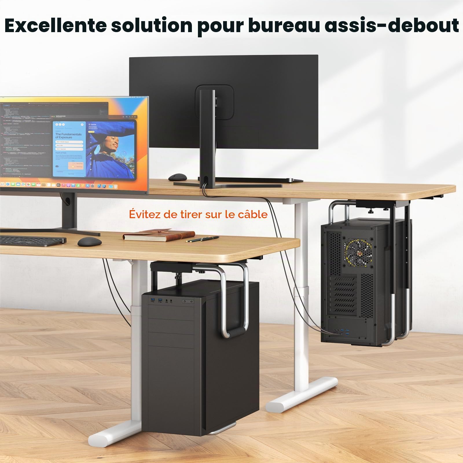 Support PC sous Bureau Réglable avec Rail Coulissant,Rotation à 360° Support Boîtier d'Ordinateur avec Coussin De Protection,Excellente Circulation De l'Air,Charge Maximale 30kg