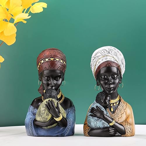 Miniatura 4 de LCCCK Estatuilla africana de madre e hijo, figura de resina africana de princesa afroamericana, estatua de madre con bebé, adecuada para gratitud,