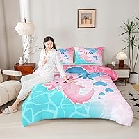 Vista 5 de Juego de Edredón de Axolotls Tamaño Individual, Juego de Ropa de Cama Azul Rosa para Niños de 2 Piezas con 1 Funda de Almohada, Edredón de Plumón