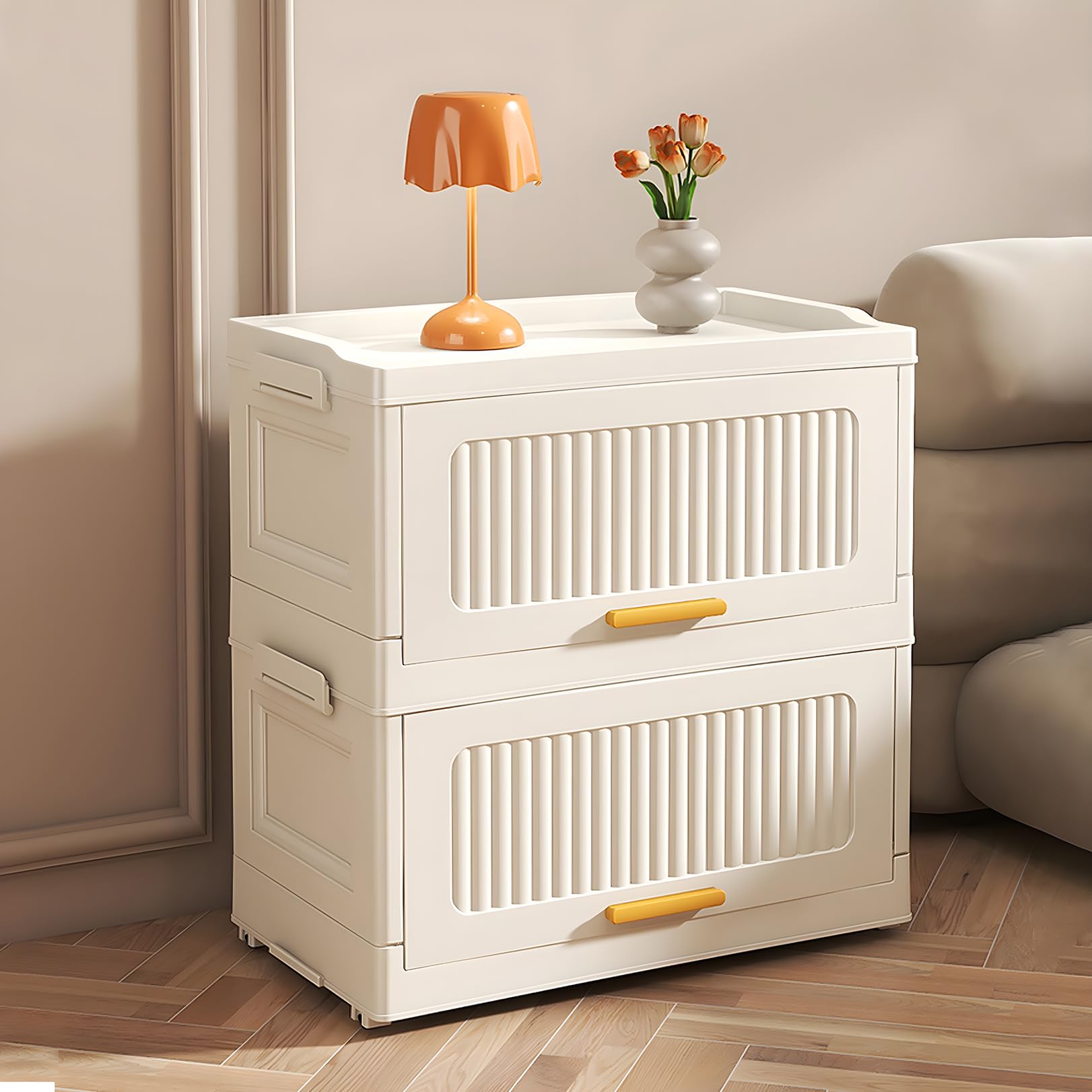 Bacs de rangement empilables et pliables avec couvercles pour chevet et chambre