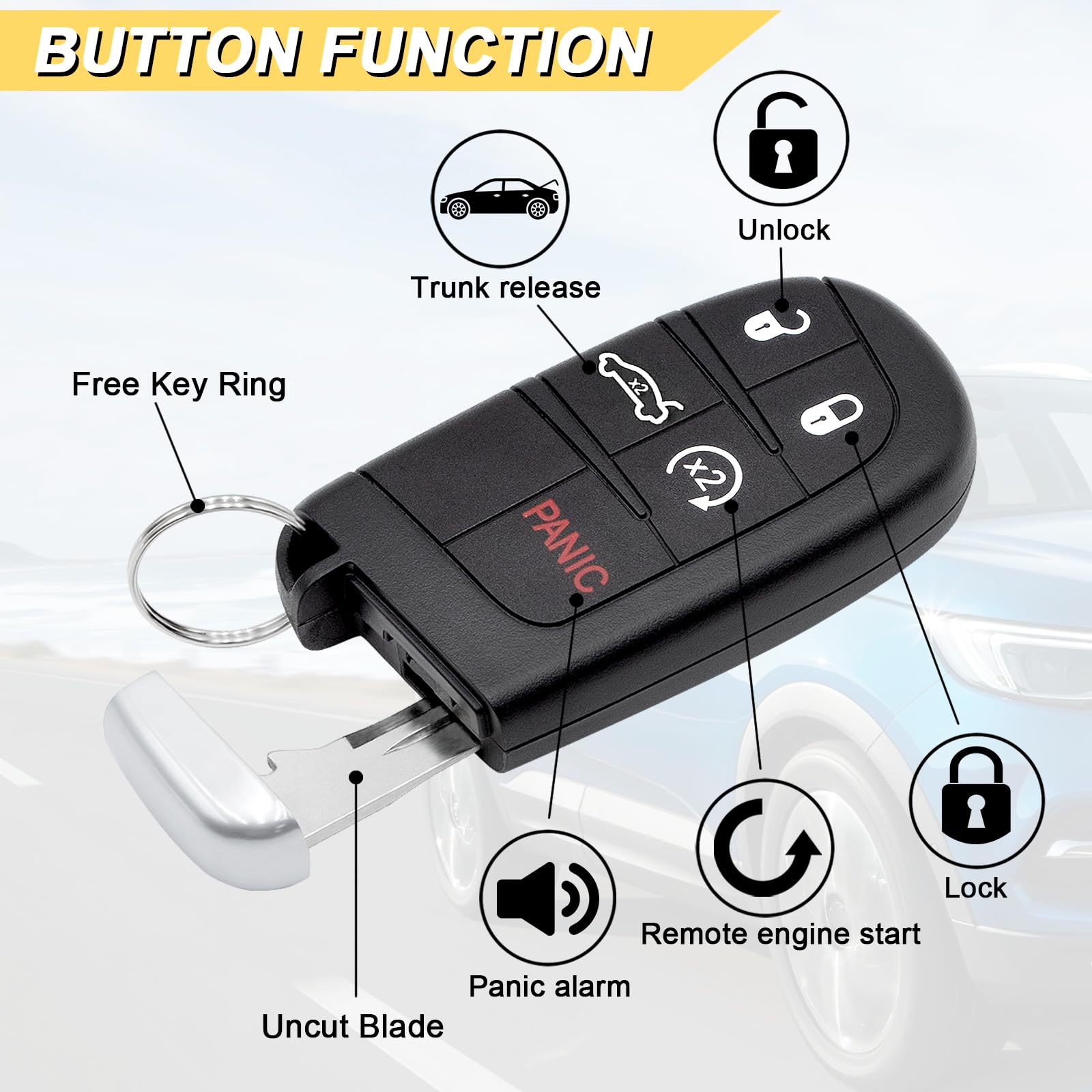 Vurkcy Llavero de repuesto para Dodge Charger 2011-2018, M3N-40821302, 2 unidades