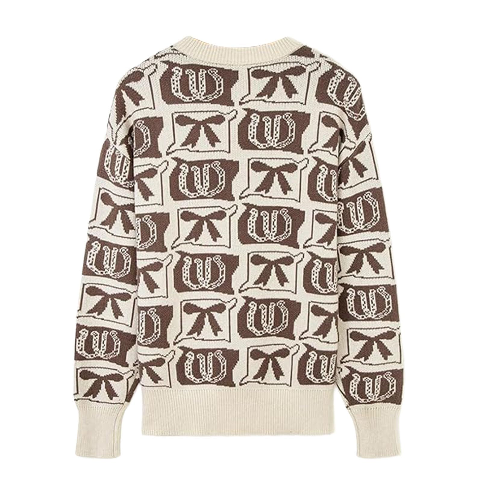 Generisch Jacke Beige Damen Modischer Strickmantel mit langen Ärmeln, bedrucktem Muster, lässiger, warmer Strickpullover für Outdoor-Aktivitäten im Herbst und Winter