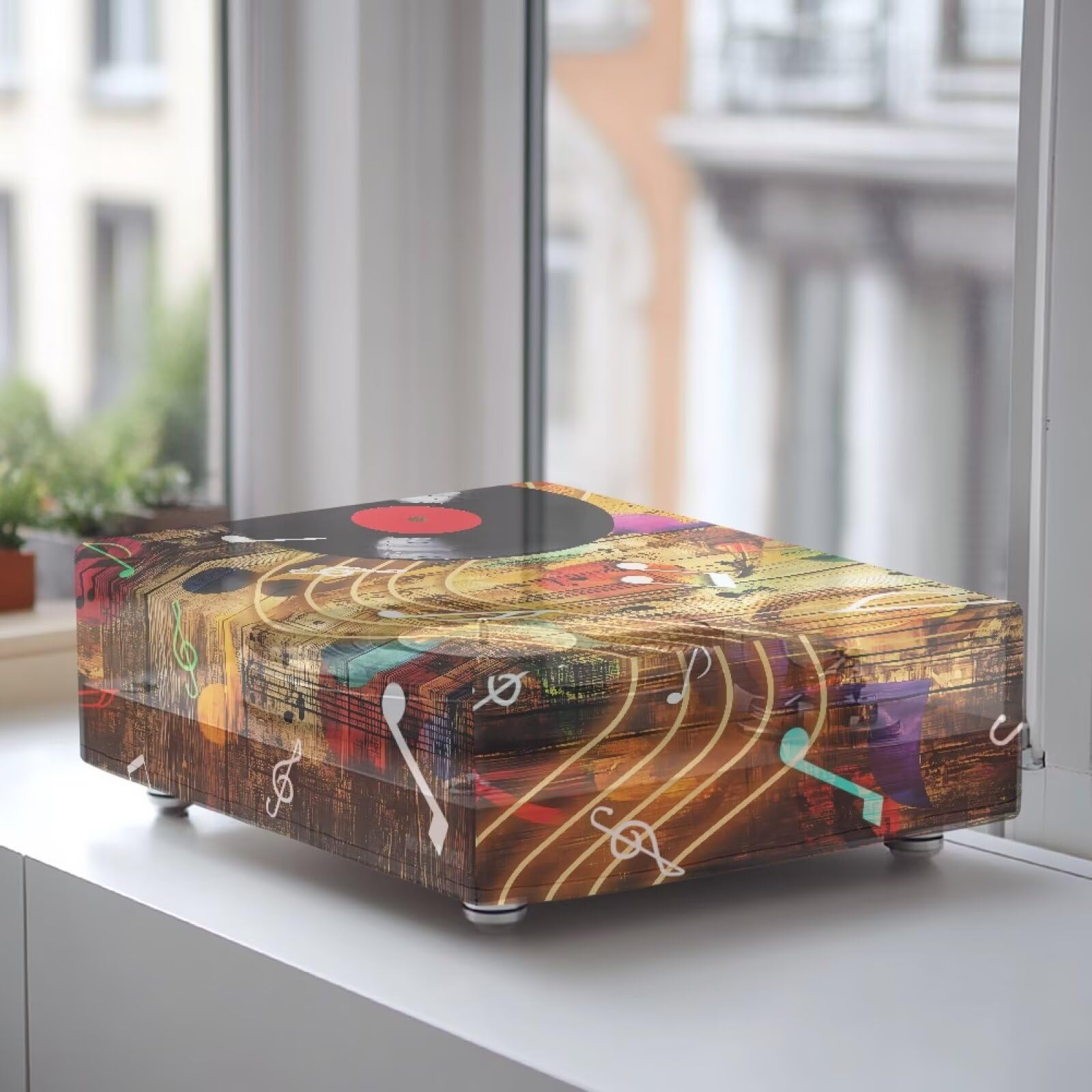 Uorisanigo Record Player Turntable Cover Record Pattern Protective Record Player Cover Suitable for Record Player Turntables SL-Q300/SL-B250 /SL-B260