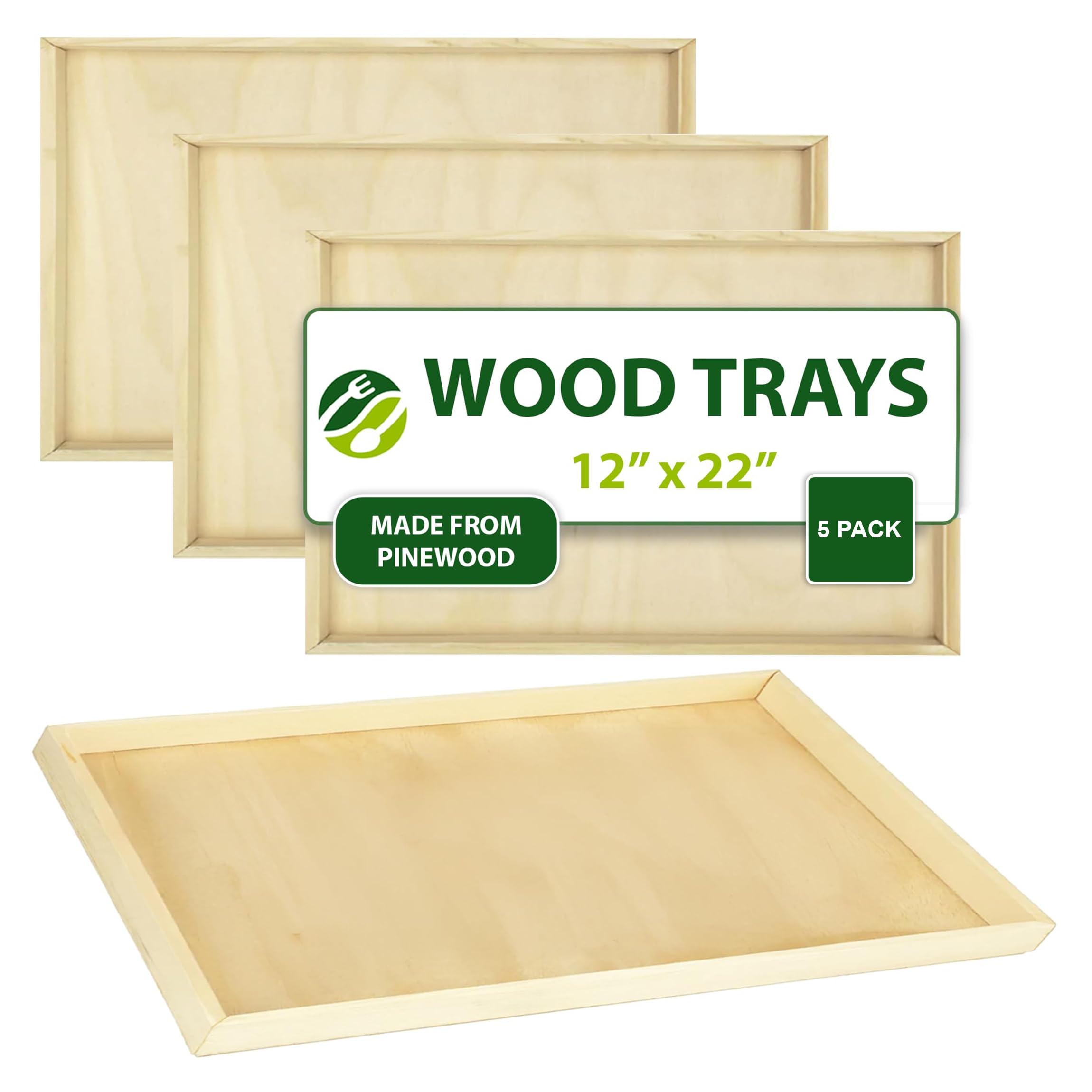 Eco Leaf Products 22"×12" Wooden Large Rectangle Serving Platter Set of 5 – Reusable & Biodegradable, Durable Eco-Friendly Tray for Weddings, Parties, Buffets, BBQs & Appetizers