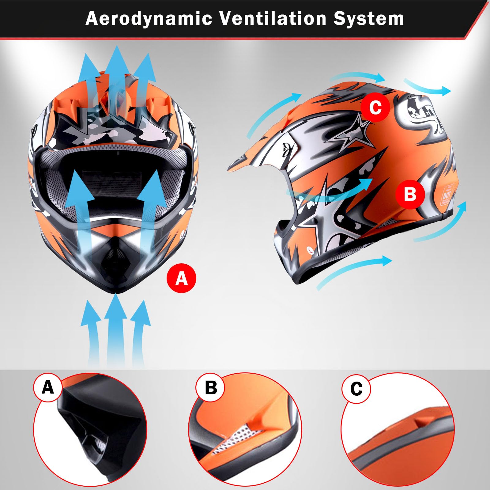 WOW Youth Kids Motocross BMX MX ATV Dirt Bike Helmet Star Matt Orange : Automotive