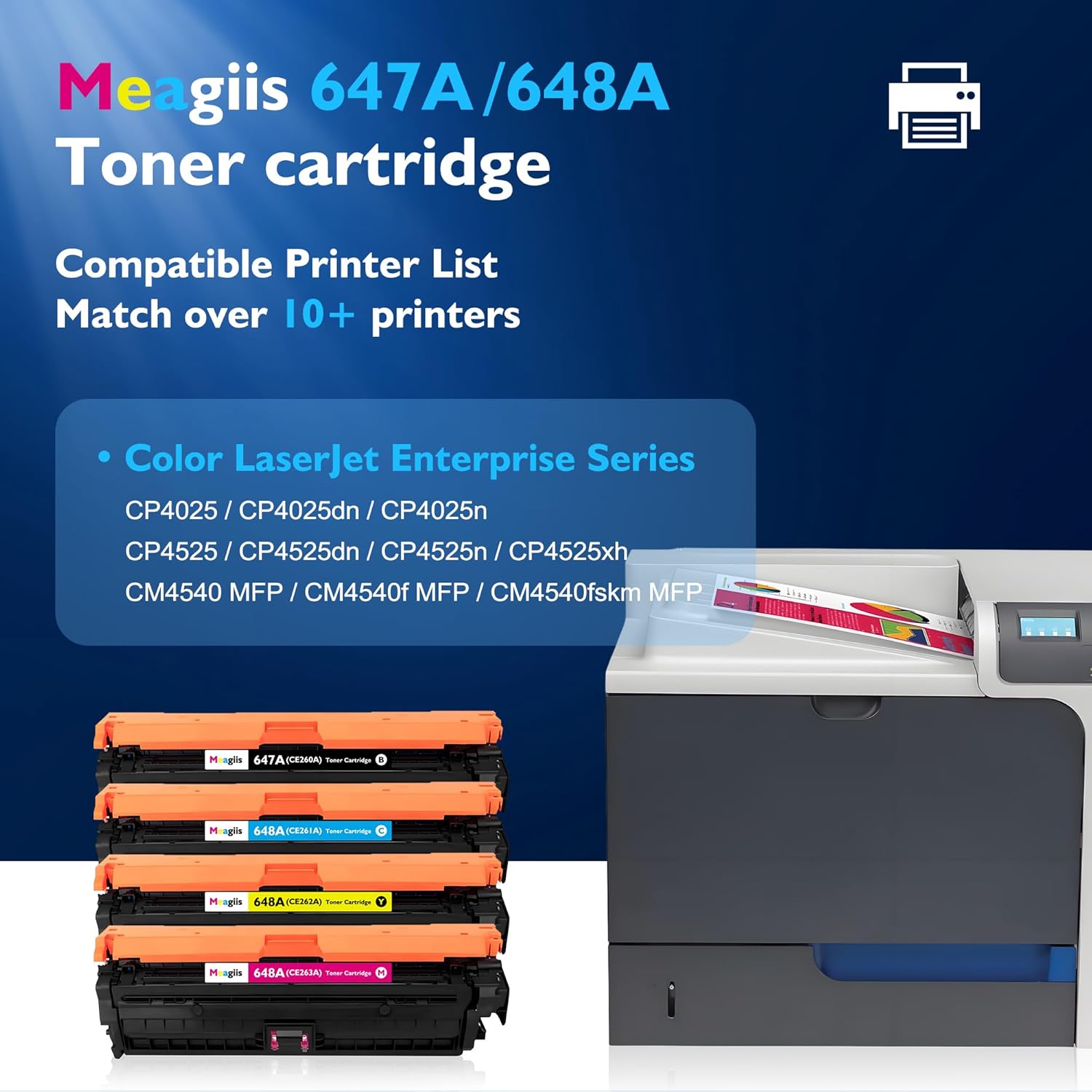 647A 648A Toner Cartridge 4-Pack Compatible for HP CE260A CE261A CE262A CE263A for LaserJet CP4520 CP4025 CP4525 CP4025dn CP4025n CP4525dn CP4525n CP4525xh CM4540 CM4540f CM4540fskm Printer Ink
