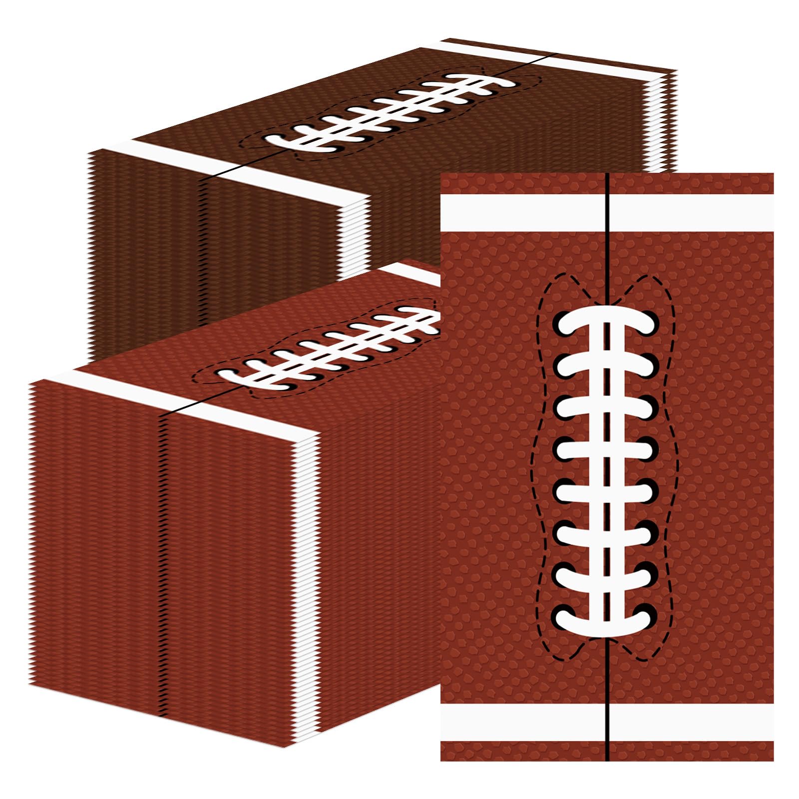 100 Pack Football Napkins Party Supplies - Rectangle Rugby Pattern Napkin Bulk, 3-Ply Brown Disposable Paper Hand Towels Napkins Set for Football Game