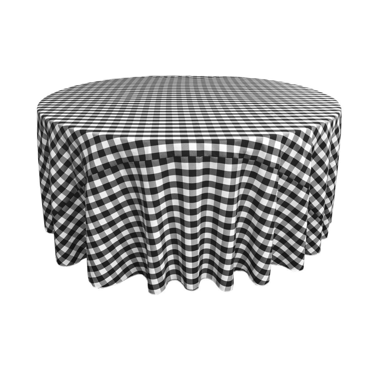 TCcheck120R-BlackK24 Polyester Gingham Checkered Tablecloth44; White & Black - 120 in. Round