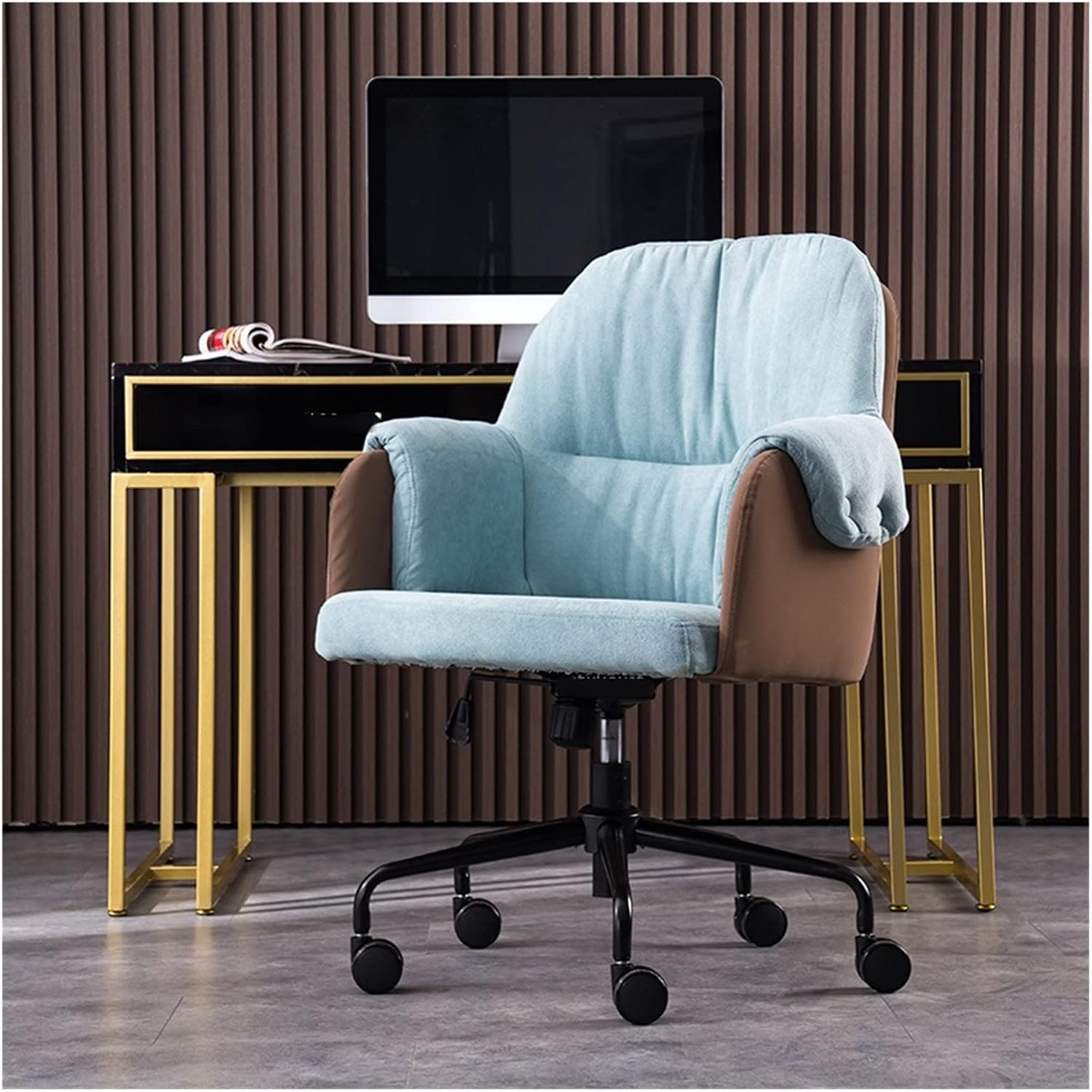 Adjustable Office Computer Chair with Armrest Furniture Office Chair Office Backrest Office Chair Swivel Computer Chair(Khaki-Silver)