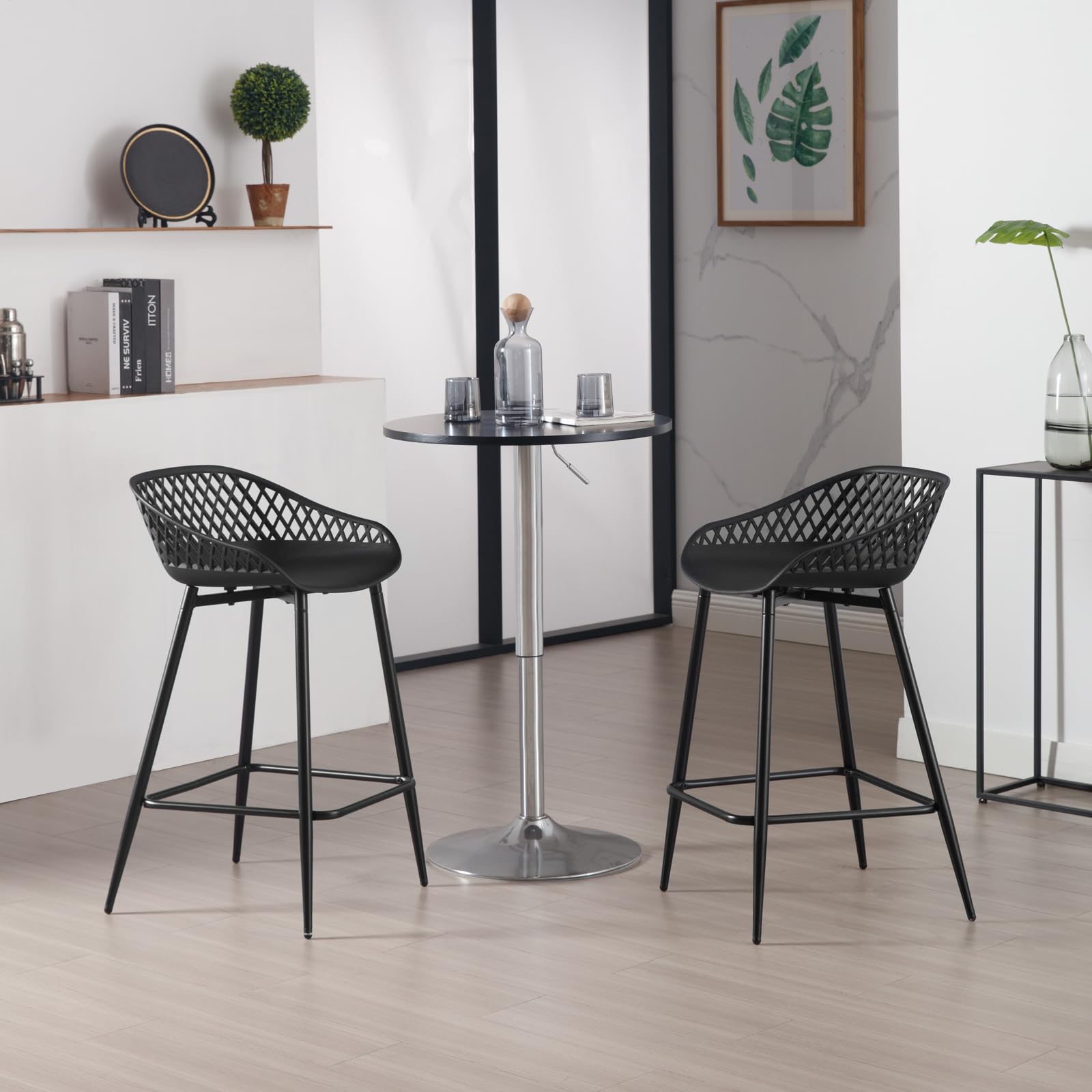 WOLTU Taburetes de Bar 2X con Respaldo, Asiento de PP Duradero, Gris | para Barra Isla, Patas de Metal