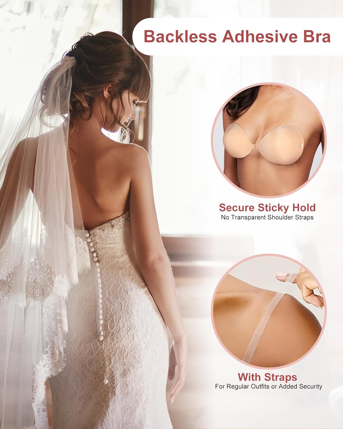 Push Up Sticky Bra, Thick Padded Backless Strapless Bra for Women, Invisible Self Adhesive Bra for Wedding Dress - Image 2